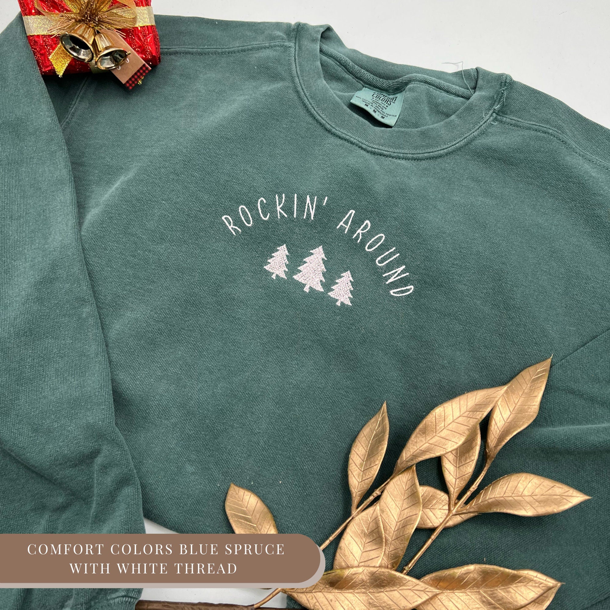 Embroidered Holiday Sweatshirt, Rockin Around The Christmas Tree Shirt, Retro Christmas Western Sweatshirt, Christmas Party Sweatshirt