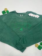 Classic Shamrock Lucky Embroidered Sweatshirt – Bold Outline Font