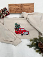 Embroidered Christmas Truck Sweatshirt - Custom Cozy Sweater Gift for Her