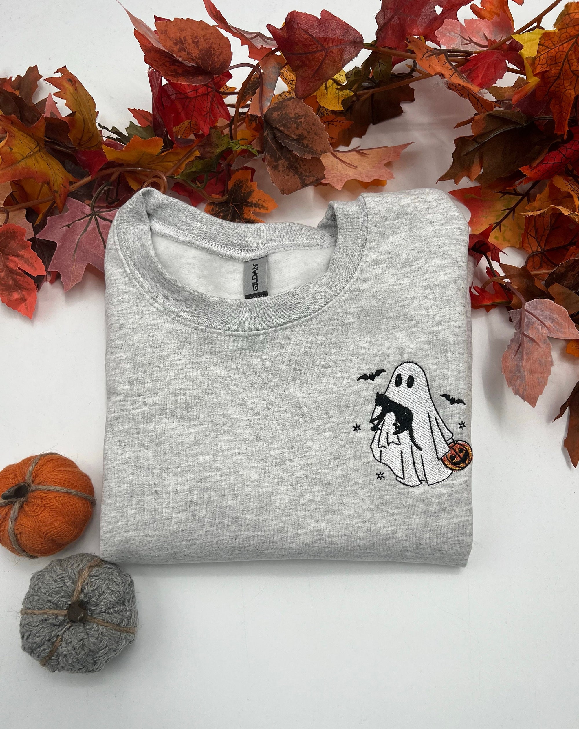 Pumpkin Ghost Embroidered Sweatshirt – Cute Halloween Pullover