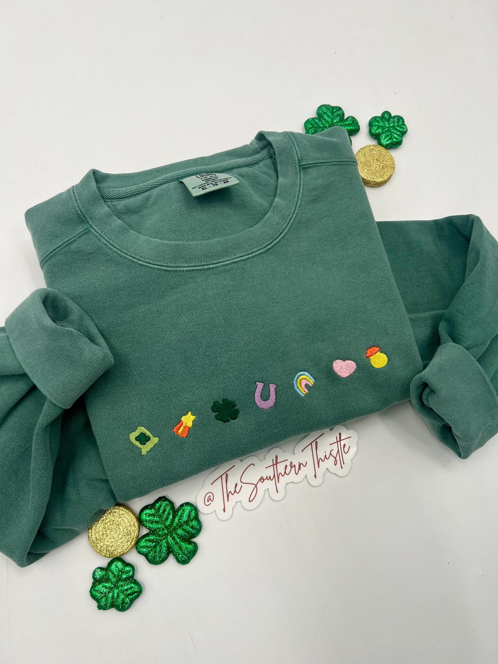 St. Patrick's Day Embroidered Sweatshirt – Minimal Lucky Charms Design
