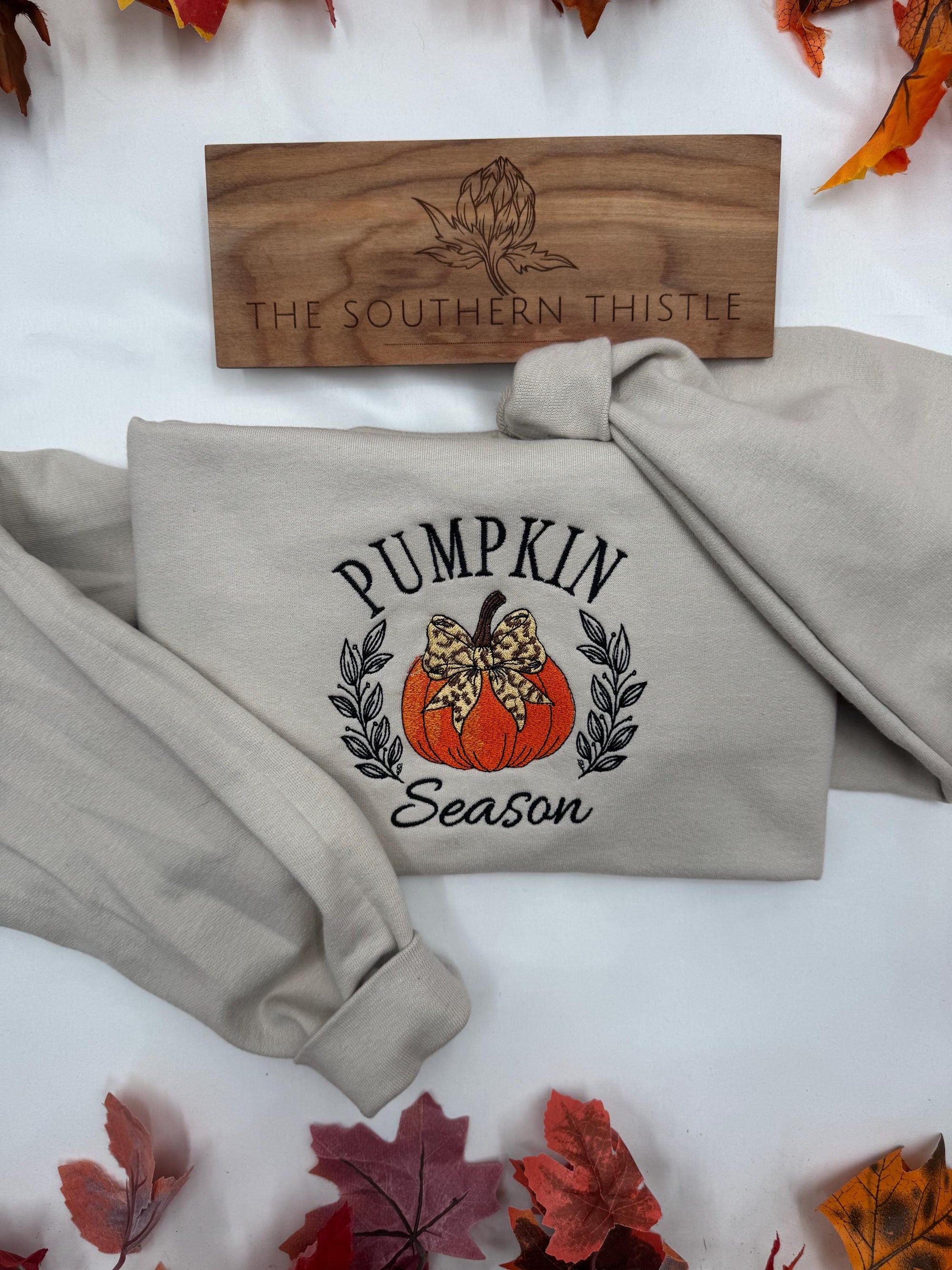 Pumpkin Season Embroidered Sweatshirt – Cozy Fall Aesthetic Crewneck