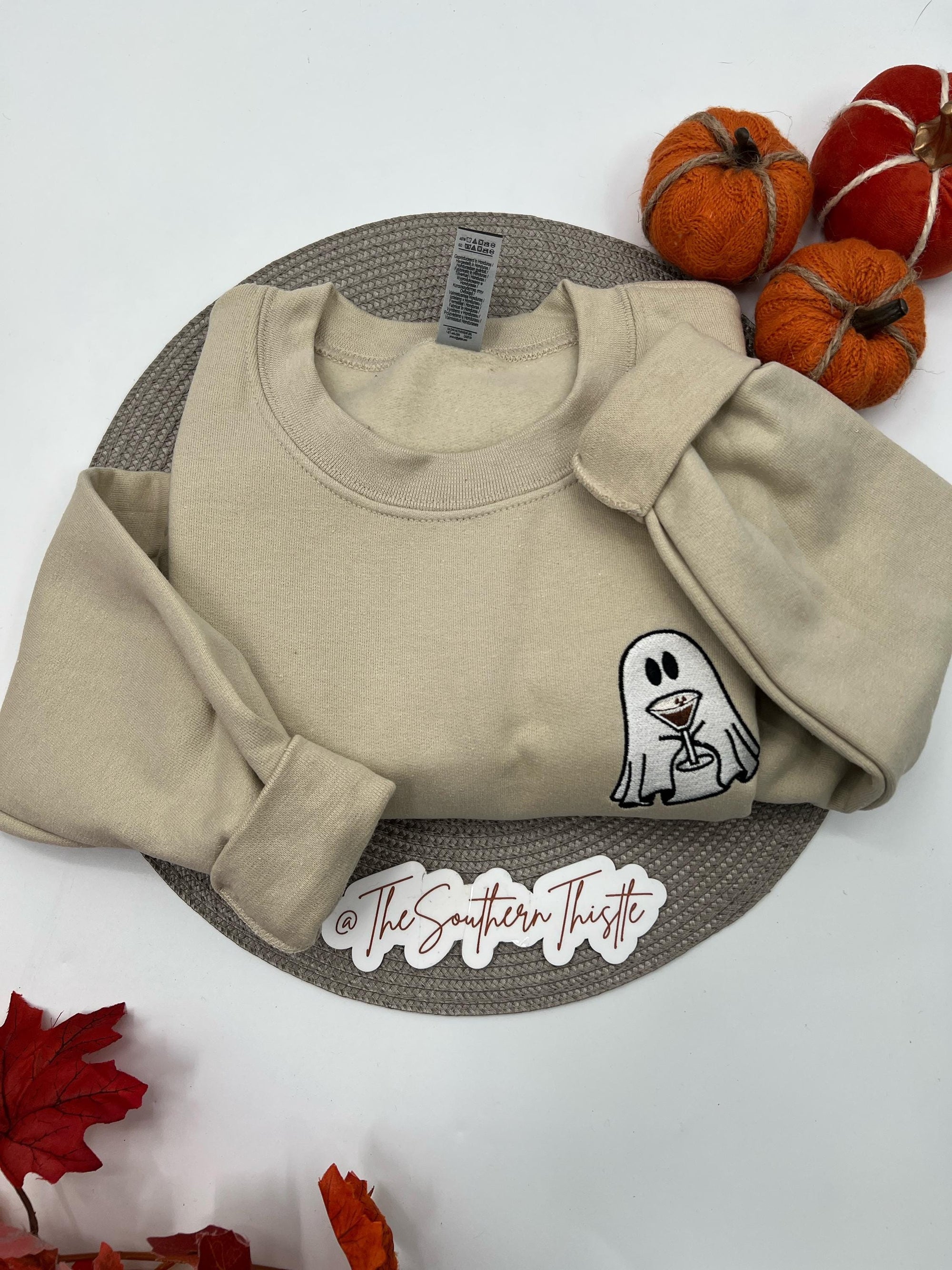 Ghost with Martini Embroidered Sweatshirt – Funny Halloween Cocktail Pullover