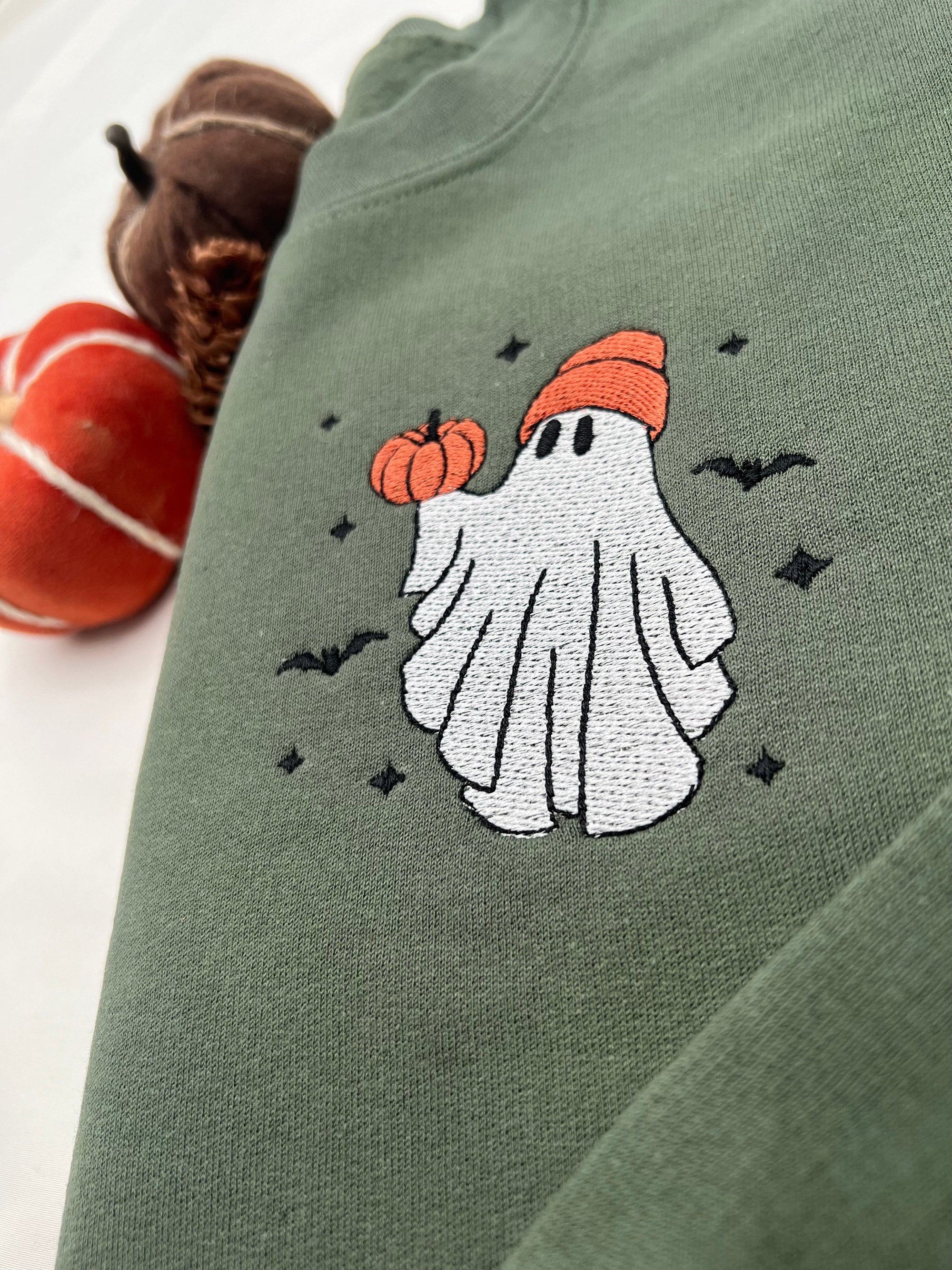 Pumpkin Ghost Embroidered Sweatshirt – Cozy Halloween Pullover