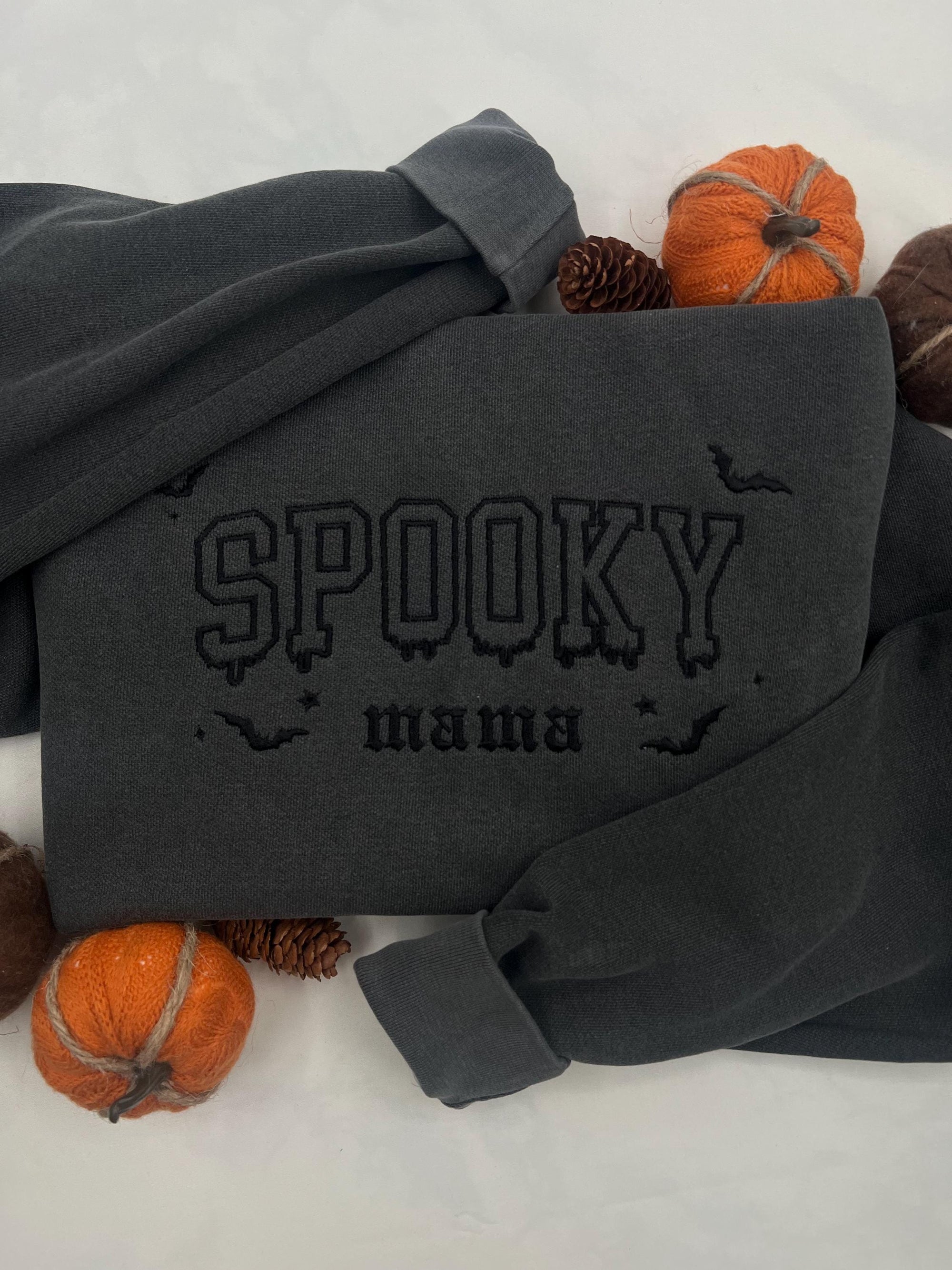 Spooky Mama Embroidered Sweatshirt – Cute Halloween Pullover for Moms