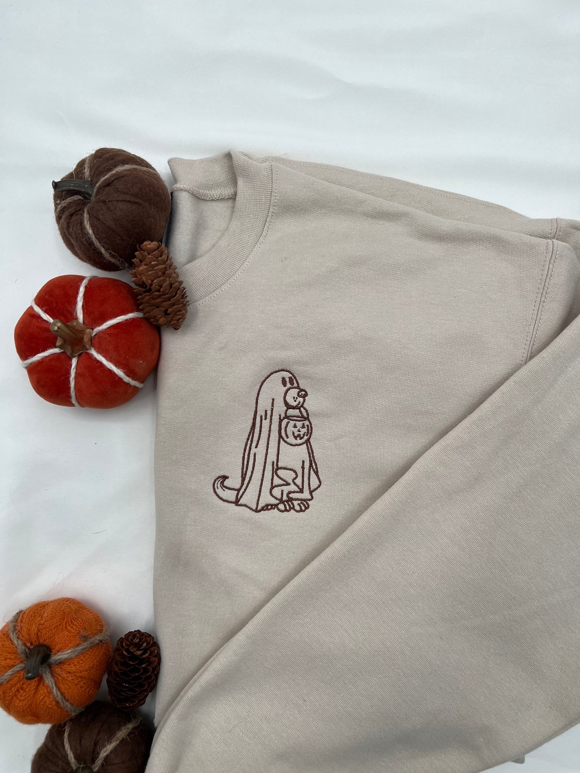 Embroidered Ghost Halloween Sweatshirt for Dog Lovers  Cute Fall Apparel