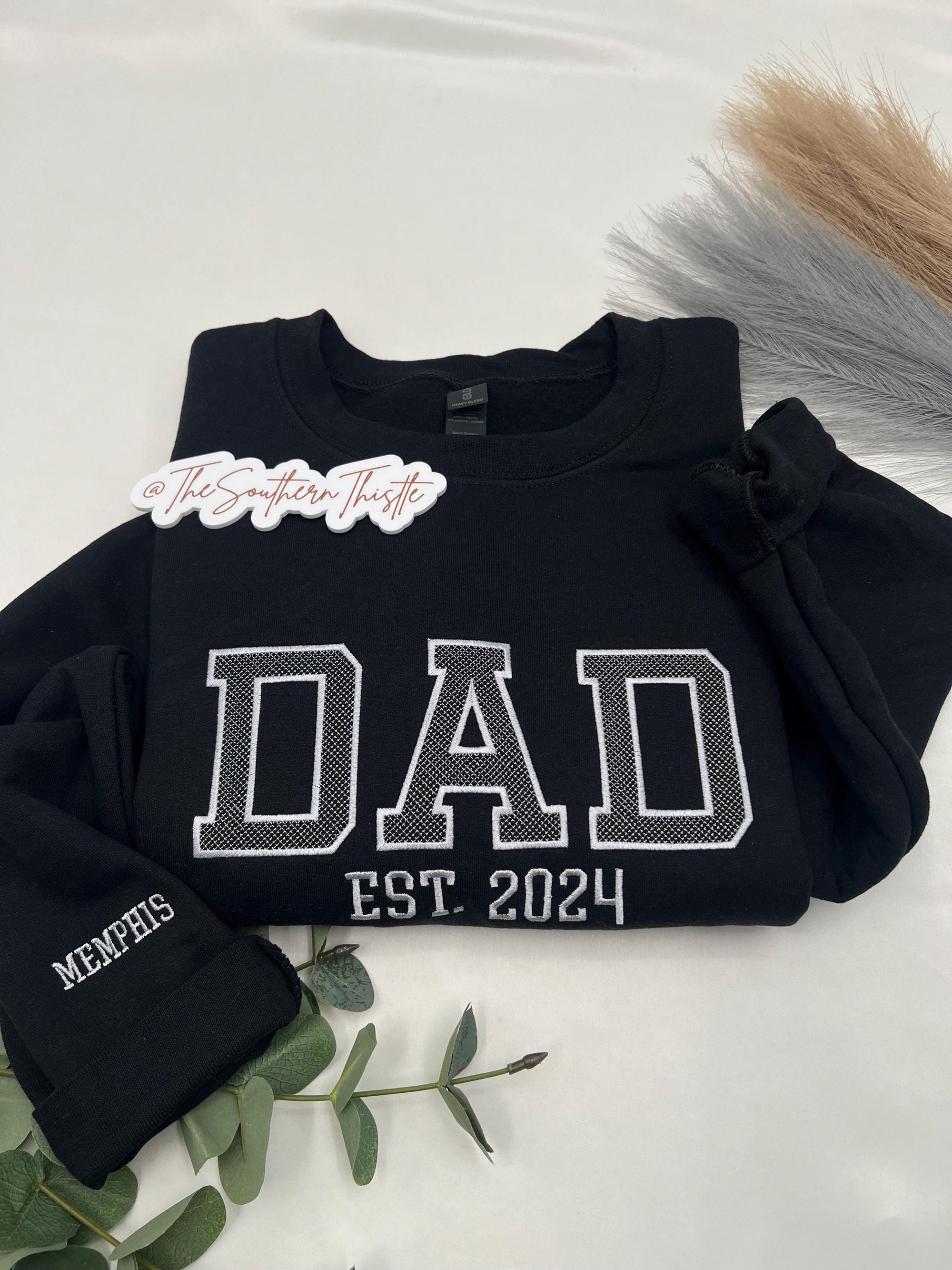 Custom Embroidered Dad Sweatshirt – Varsity Name & Sleeve Detail