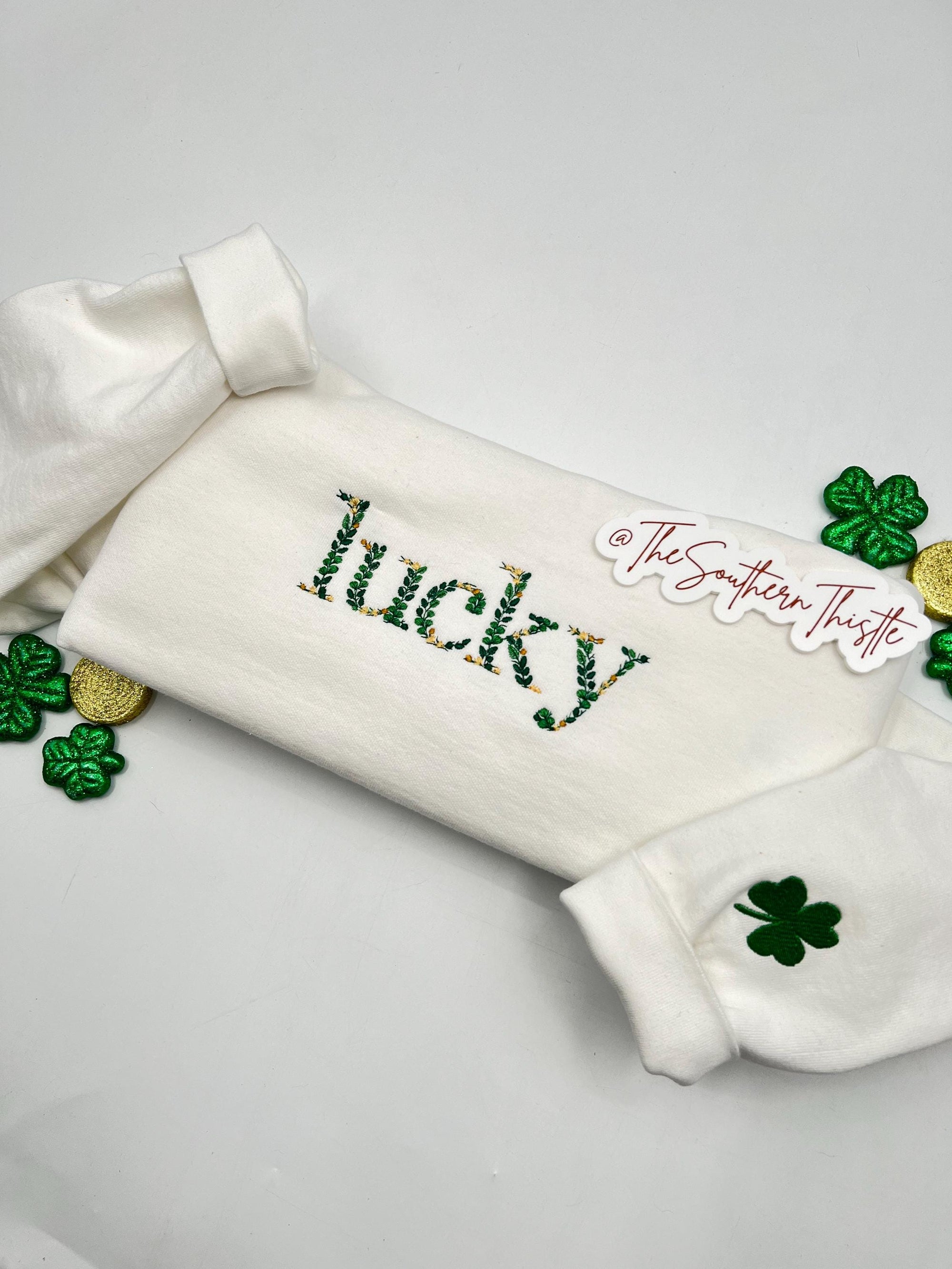 Lucky Embroidered Sweatshirt – St. Patrick’s Day Crewneck