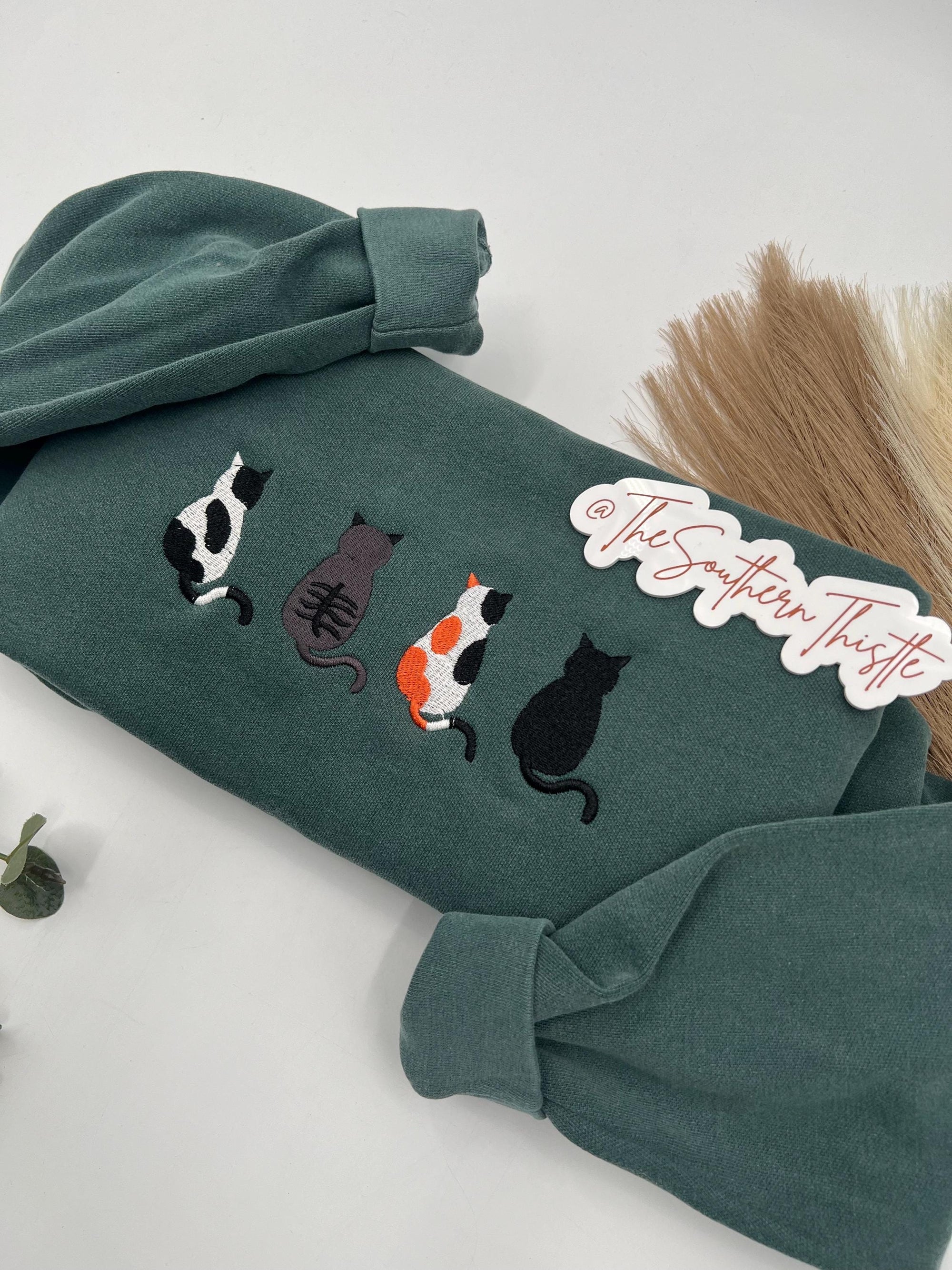 Cat Silhouettes Embroidered Sweatshirt – Cozy Pet Lover Crewneck