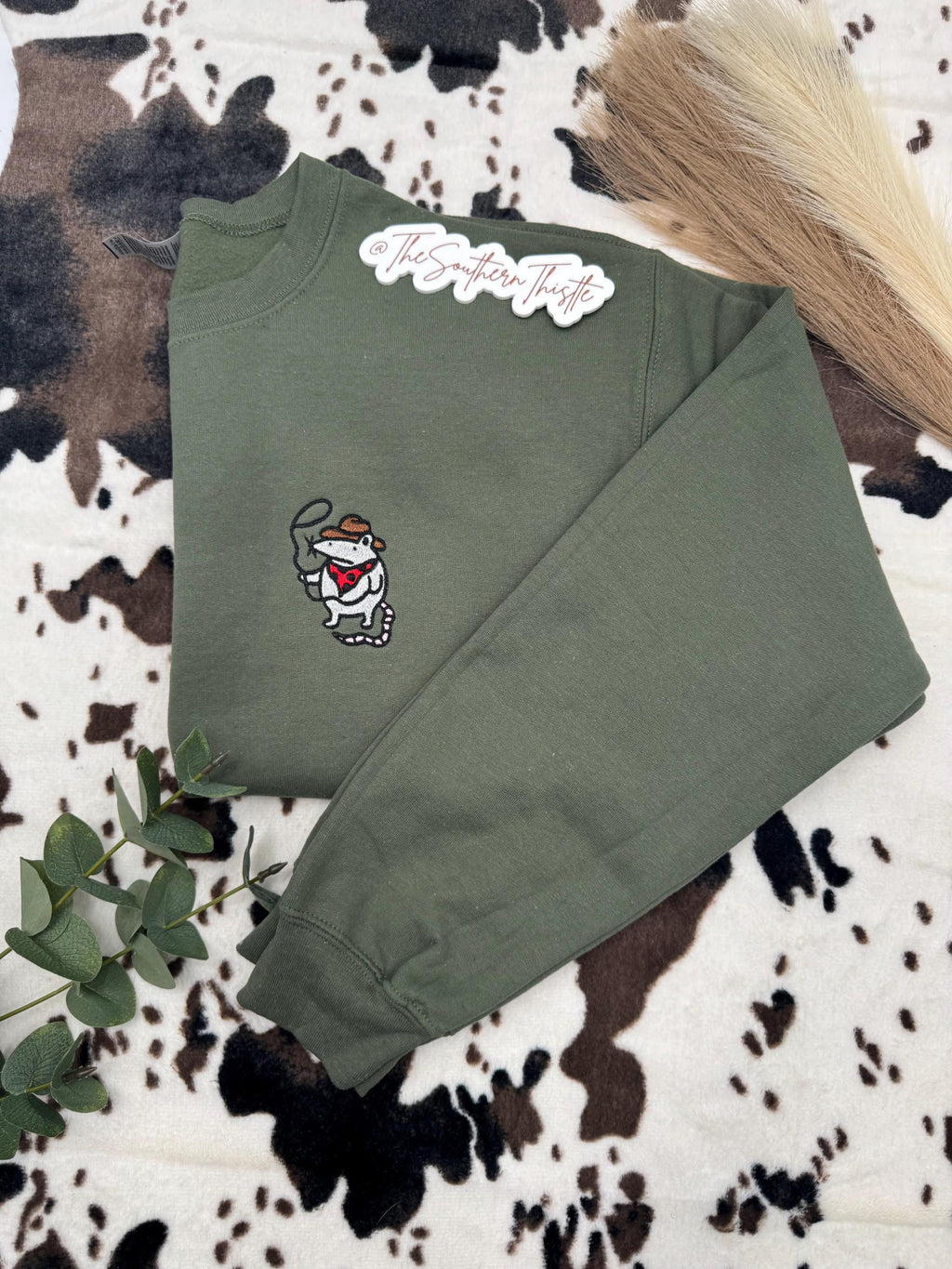 Cowboy Rat Embroidered Sweatshirt – Western Rodeo Crewneck