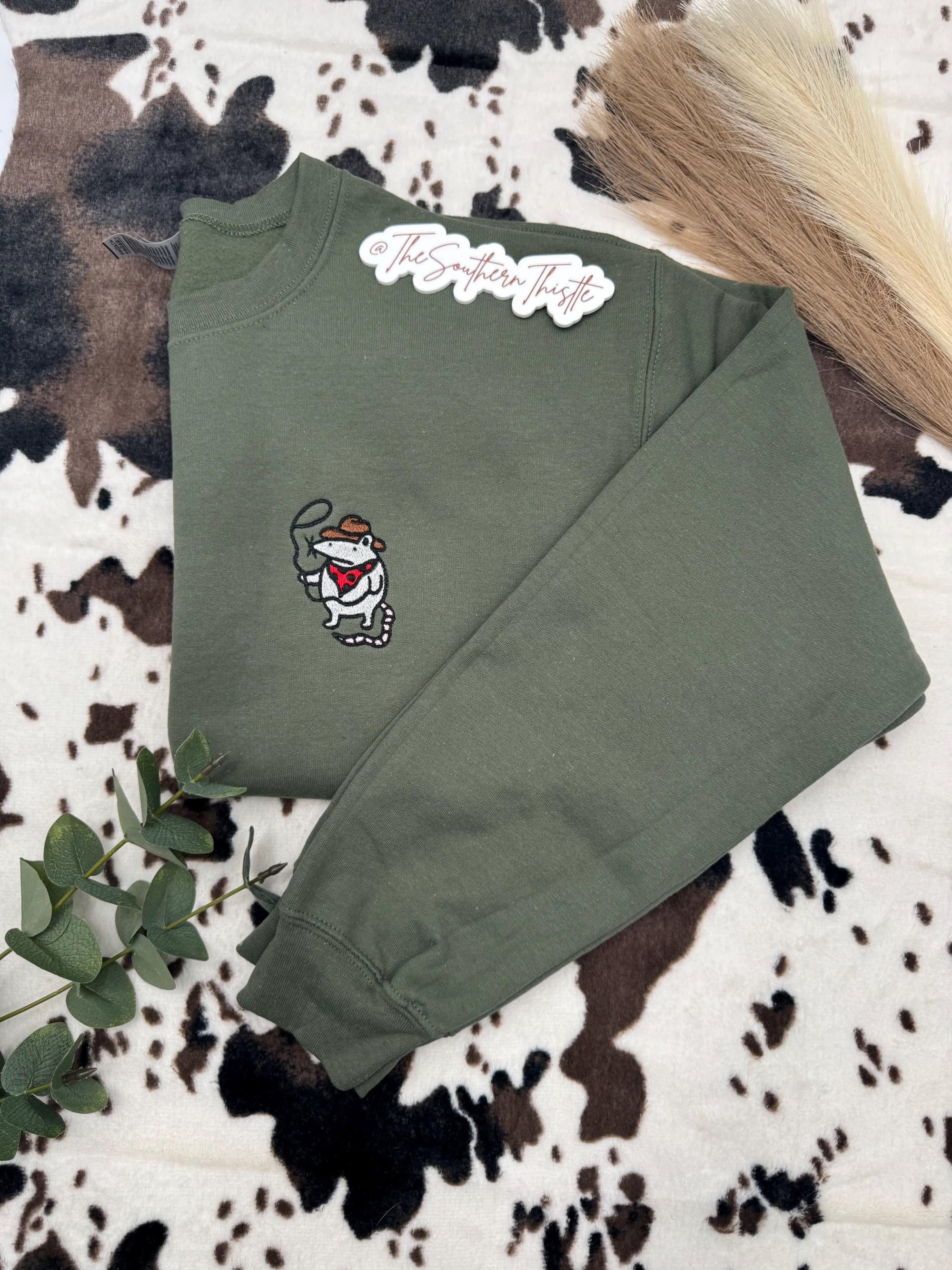 Cowboy Rat Embroidered Sweatshirt – Western Rodeo Crewneck