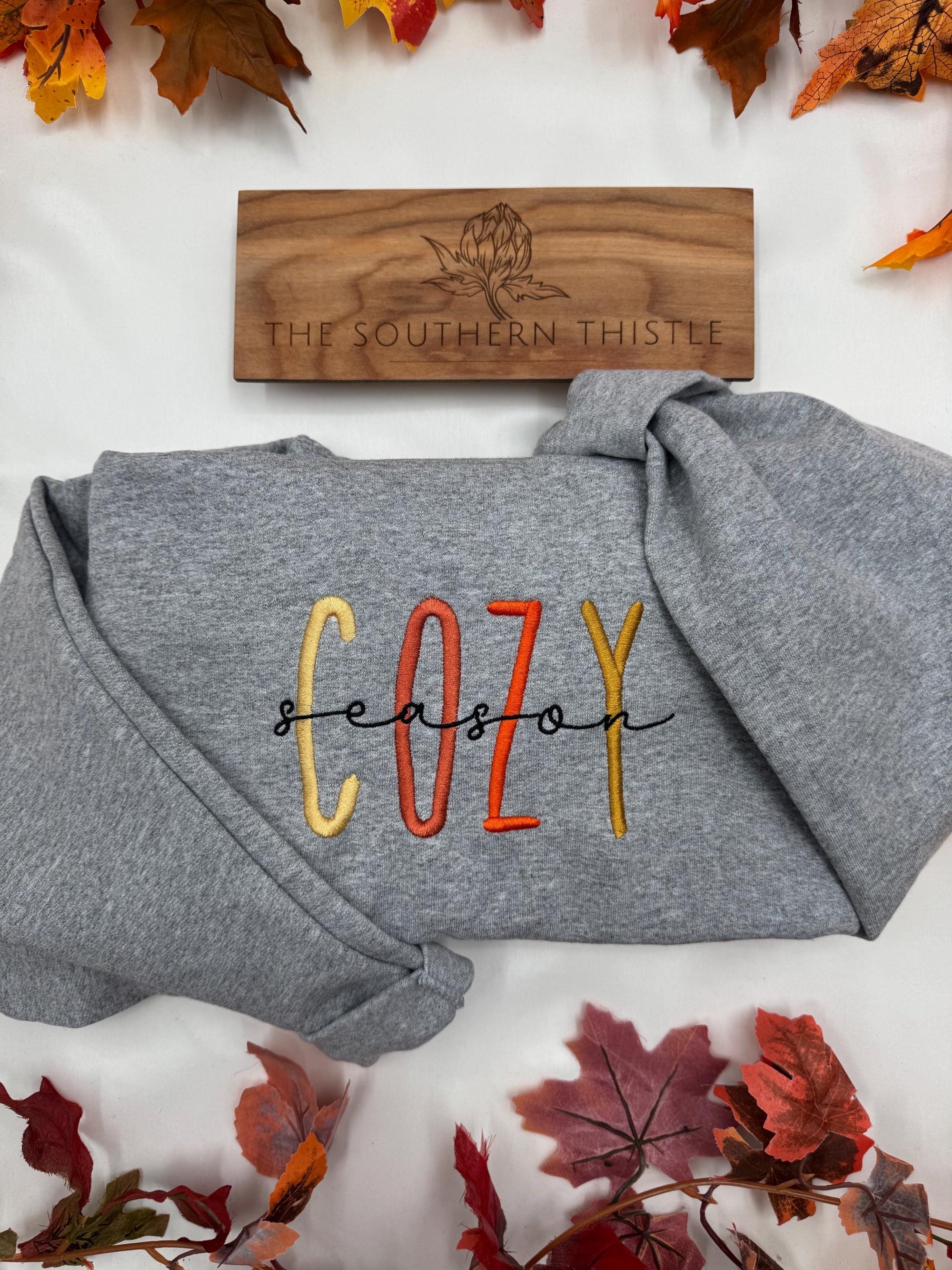 Cozy Season Embroidered Sweatshirt – Fall & Winter Aesthetic Crewneck