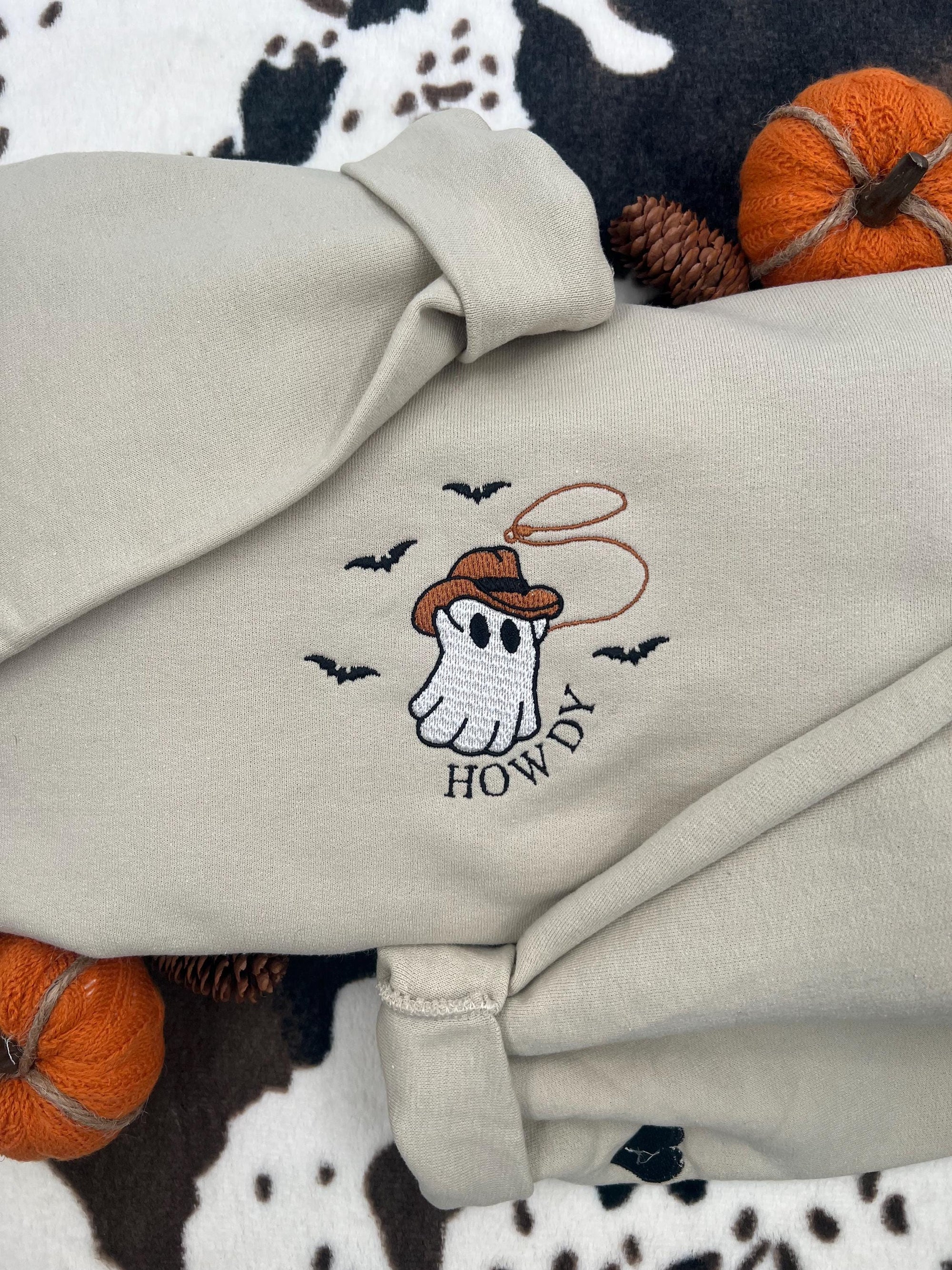 Howdy Ghost Embroidered Sweatshirt – Western Cowboy Halloween Pullover