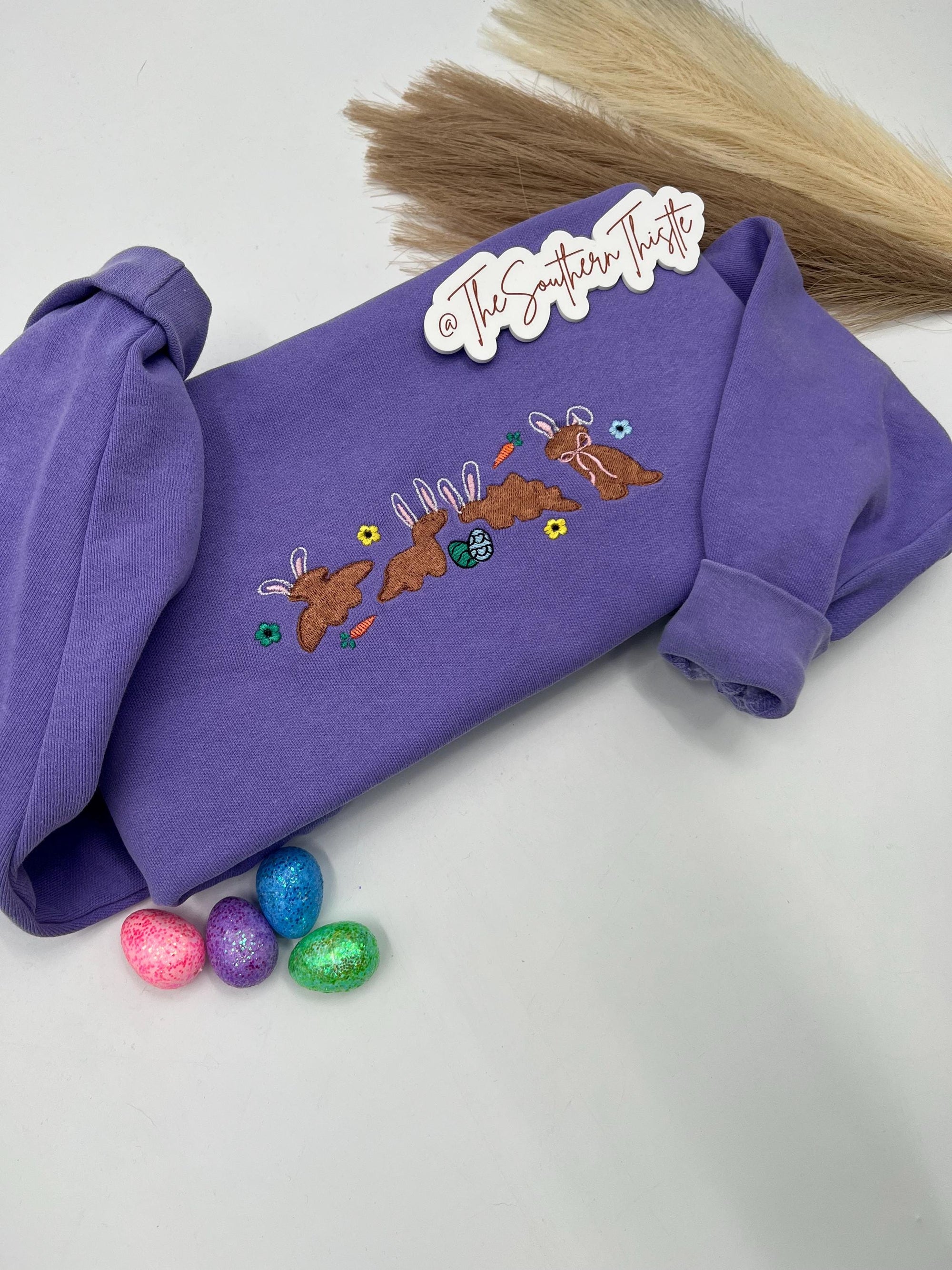 Dino Nugget Bunny Parade Embroidered Sweatshirt – Funny Easter Nugget Crewneck