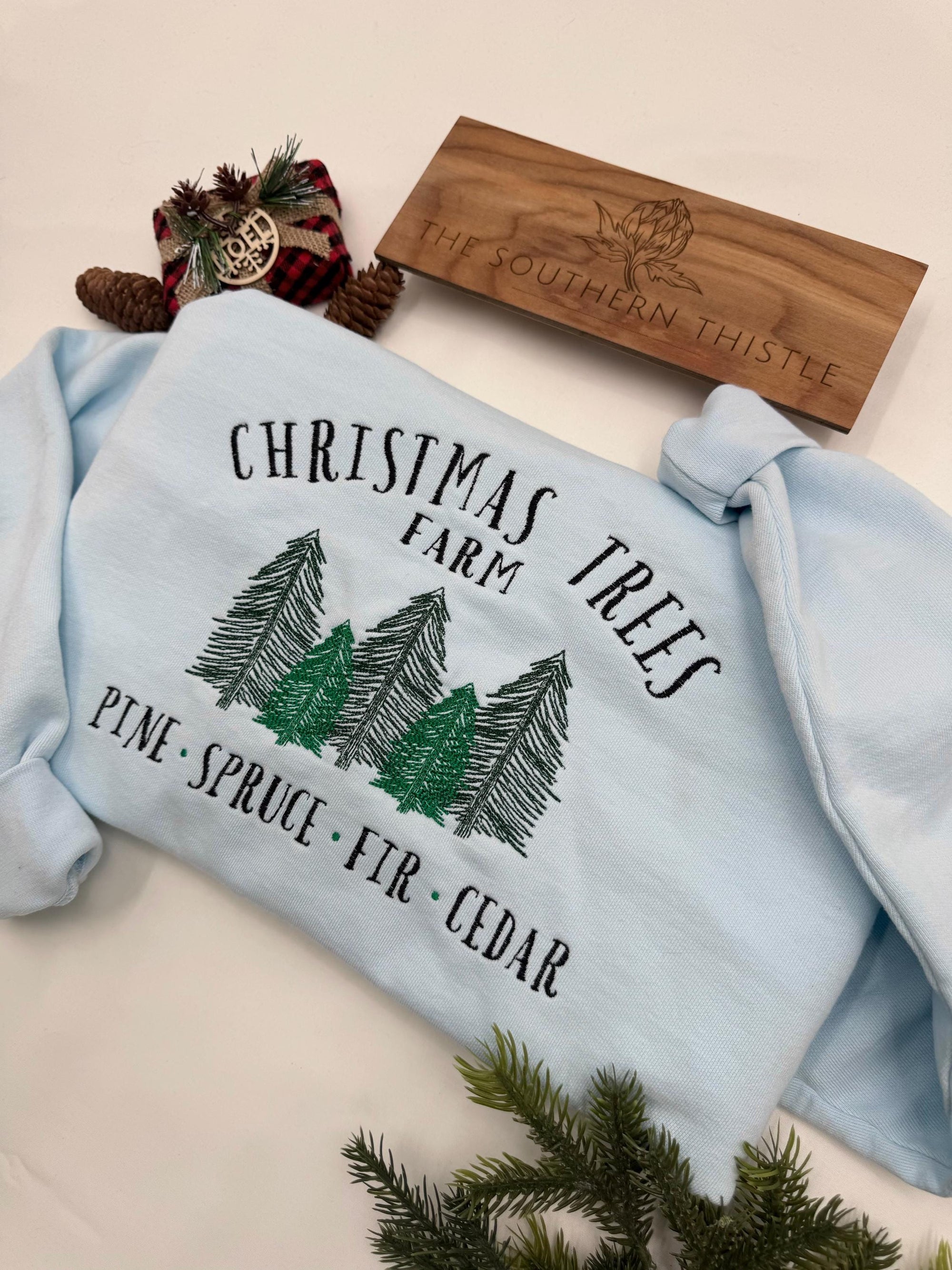 Christmas Tree Farm Embroidered Sweatshirt – Rustic Holiday Crewneck