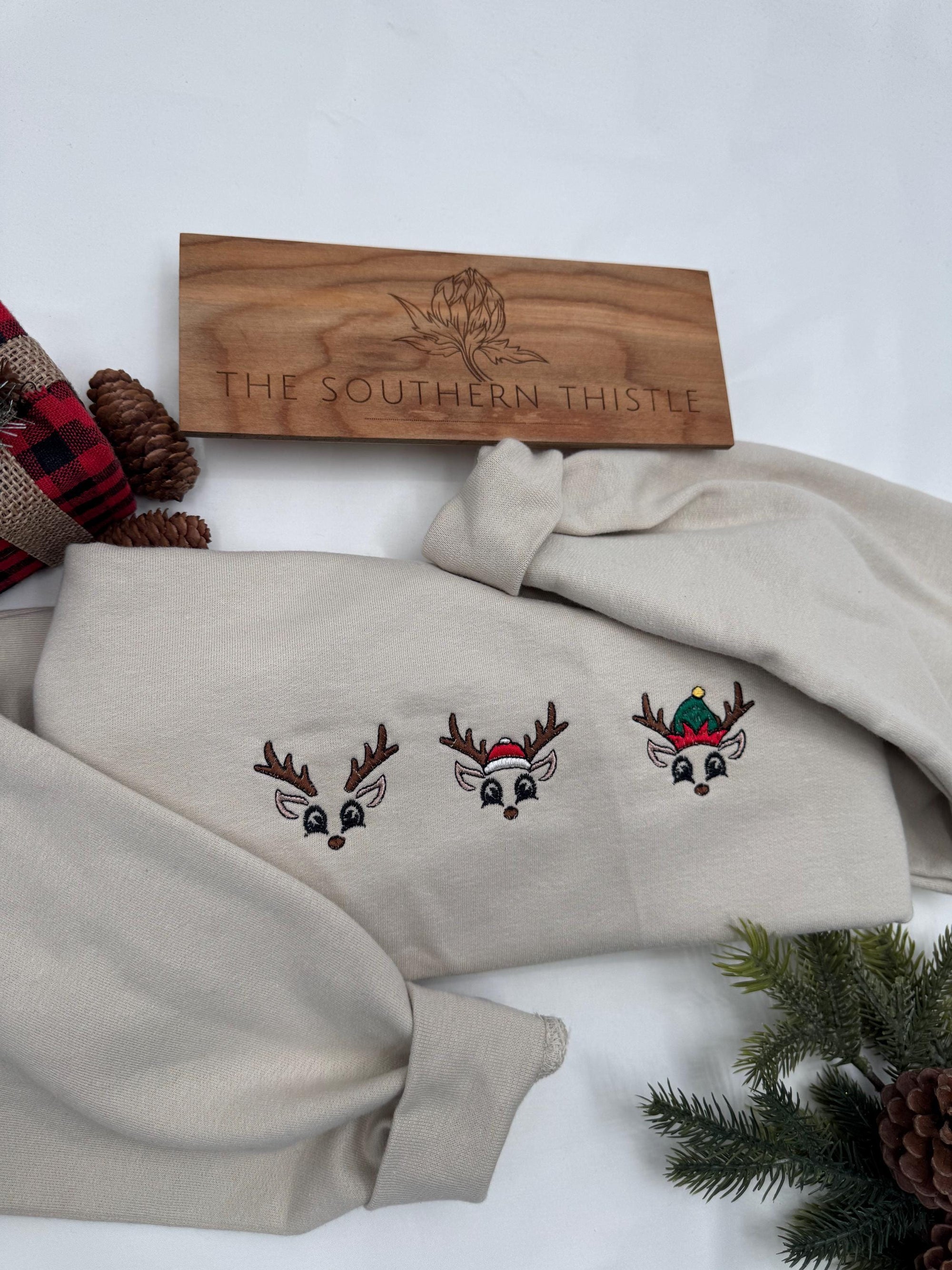 Embroidered Reindeer Christmas Sweatshirt - Matching Family Shirt - Holiday Group Shirt - Reindeer Crewneck - Merry Christmas Embroidered
