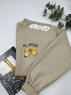 Custom Teacher Bow Embroidered Sweatshirt – Personalized Classroom Crewneck