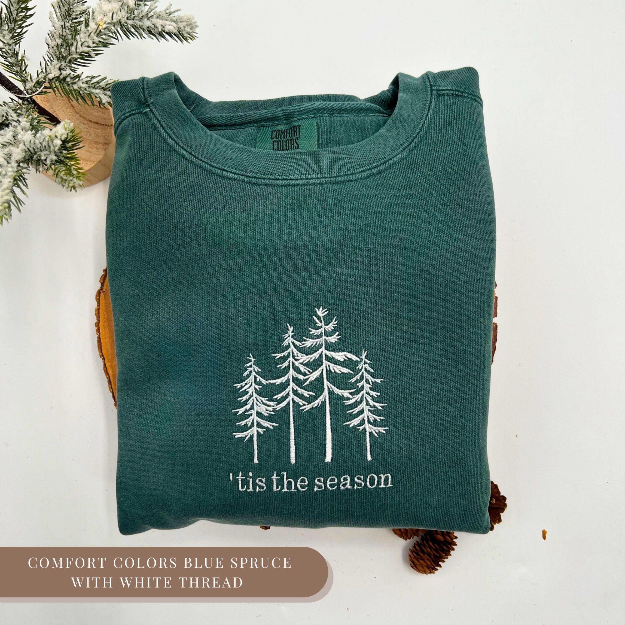 Embroidered Christmas Sweatshirt - Minimalist Tis The Season Design for Winter