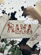 This Mama Loves Her Herd Embroidered Sweatshirt – Western Cowprint Custom Crewneck