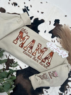 This Mama Loves Her Herd Embroidered Sweatshirt – Western Cowprint Custom Crewneck
