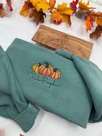 Hello Pumpkin Embroidered Crewneck Sweatshirt - Cozy Fall Sweater for Thanksgiving Gift