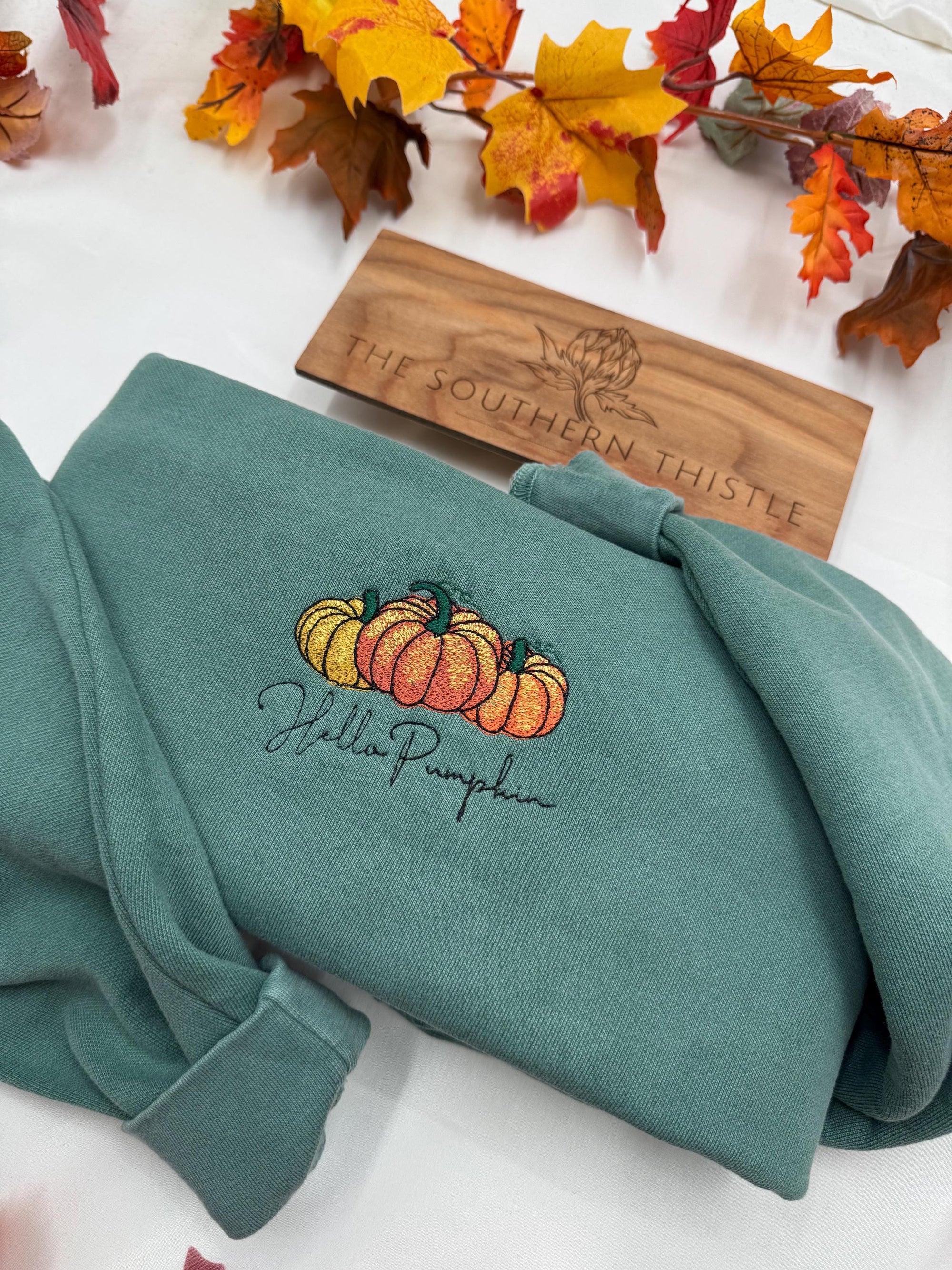 Hello Pumpkin Embroidered Sweatshirt - Fall Sweater - Thanksgiving Gift - Pumpkin Crewneck- pumpkin sweatshirt
