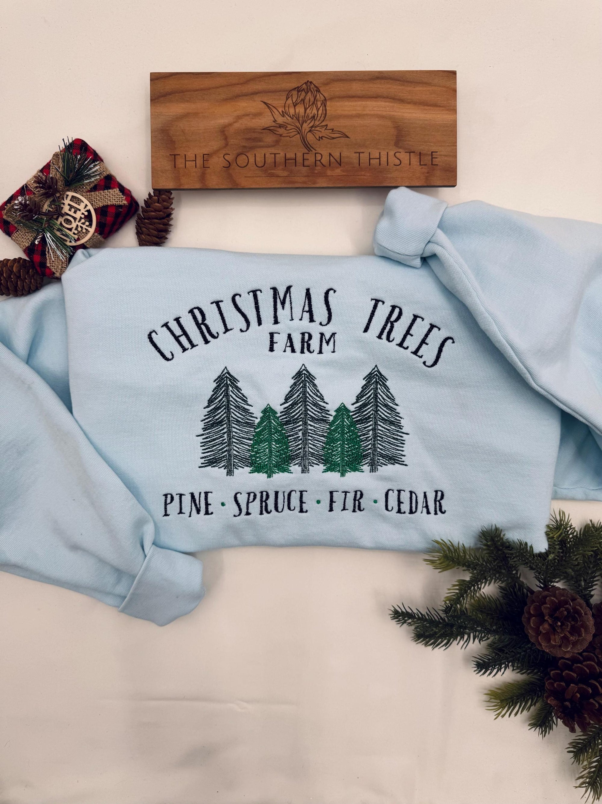 Christmas Tree Farm Embroidered Sweatshirt – Rustic Holiday Crewneck