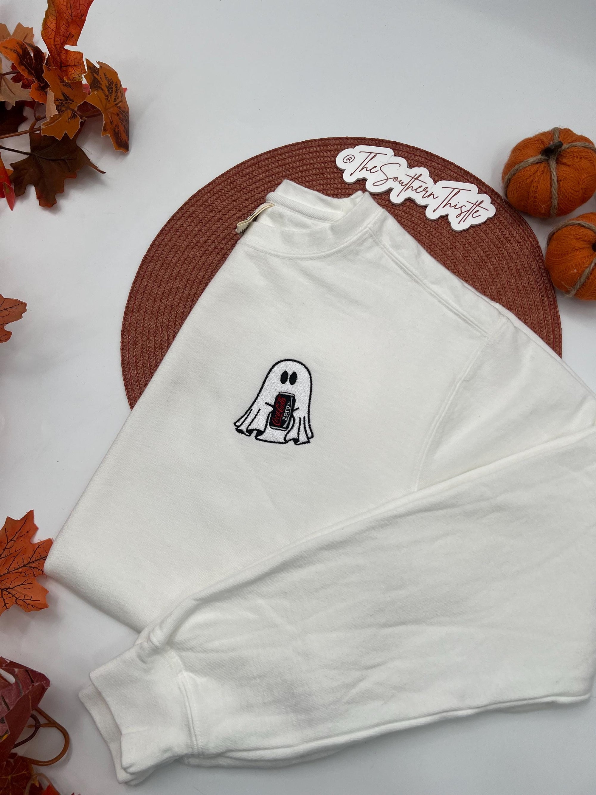 Soda Ghost Embroidered Sweatshirt – Cute Halloween Pullover