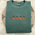 Embroidered Pumpkin Sweatshirt  Jack-o-Lantern Fall Crewneck  Halloween
