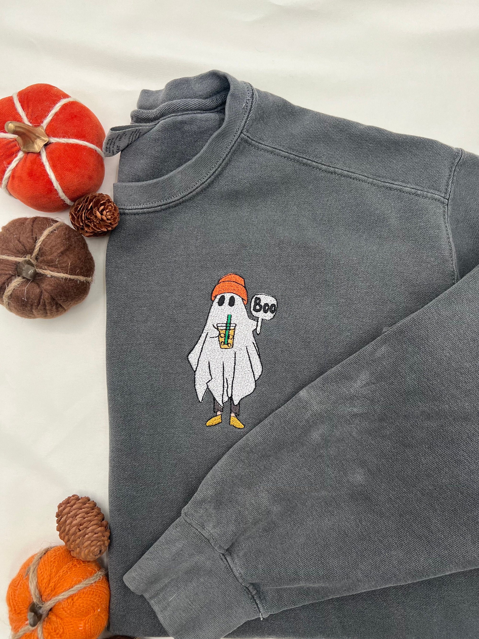 Boba Ghost Embroidered Sweatshirt – Cute Halloween Pullover