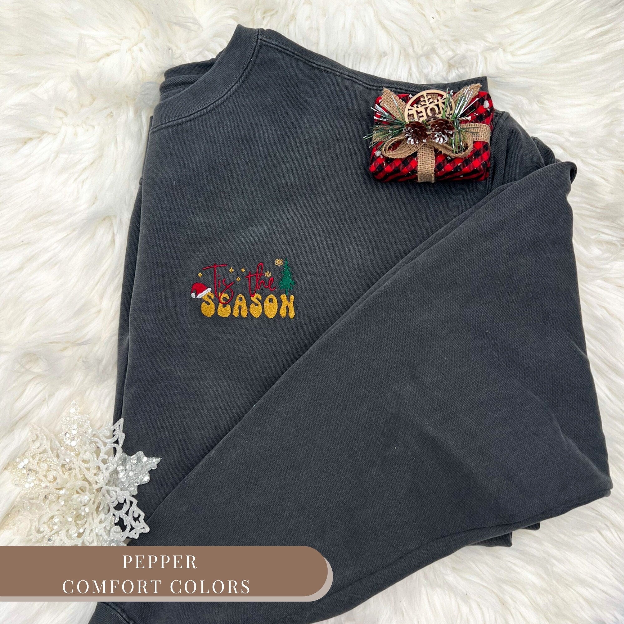 Tis The Season, Christmas Shirt, Embroidered Christmas Crewneck, Christmas Sweater, Christmas Gifts For Women, Embroidered Crewneck