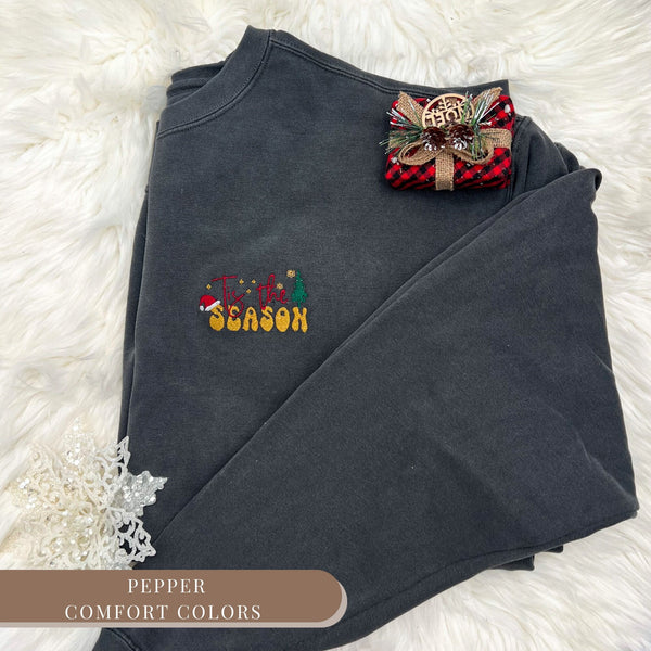 Tis The Season, Christmas Shirt, Embroidered Christmas Crewneck, Christmas Sweater, Christmas Gifts For Women, Embroidered Crewneck