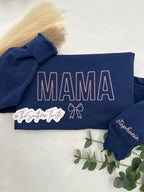 MAMA Embroidered Sweatshirt with Bow – Personalized Comfort Colors Crewneck