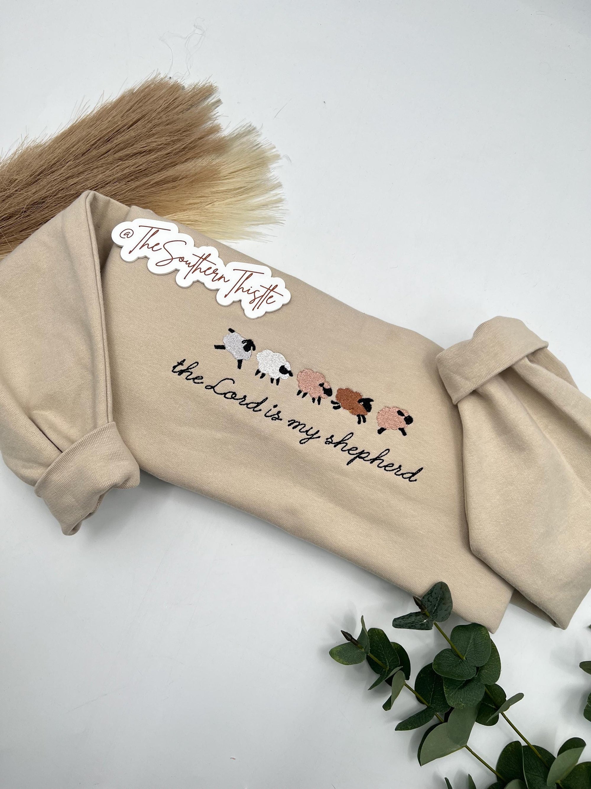 The Lord Is My Shepherd Embroidered Sweatshirt – Faith-Based Farm Animal Design