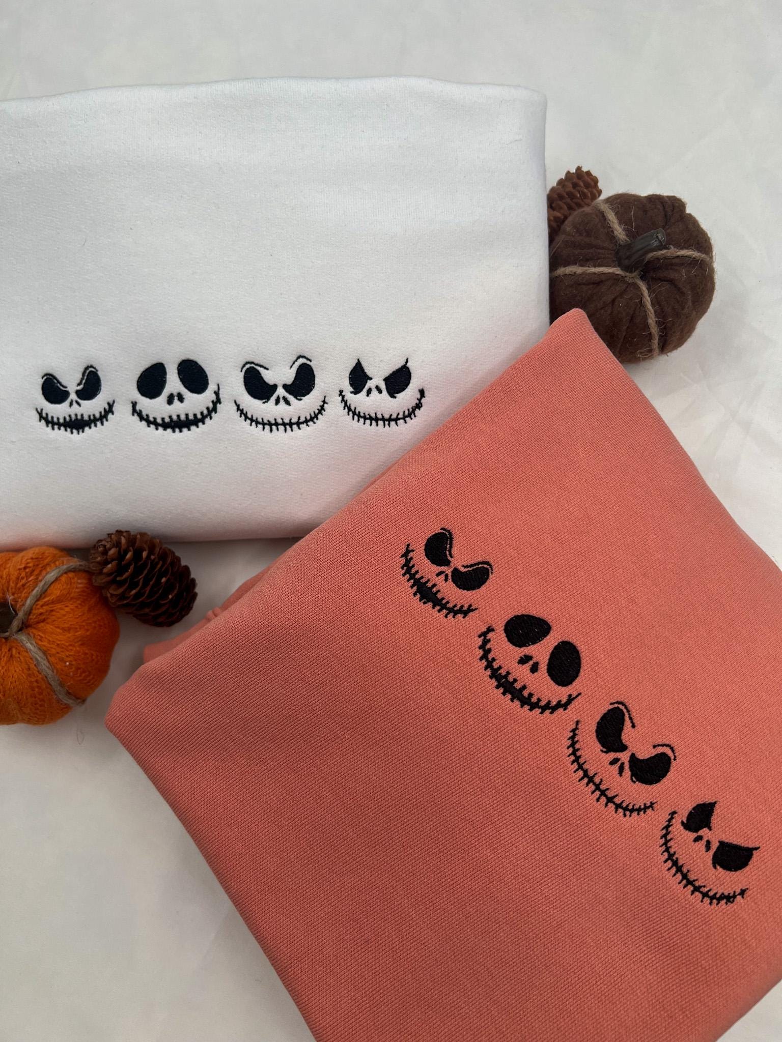 Jack O’Lantern Faces Embroidered Sweatshirt – Halloween Pumpkin Pullover