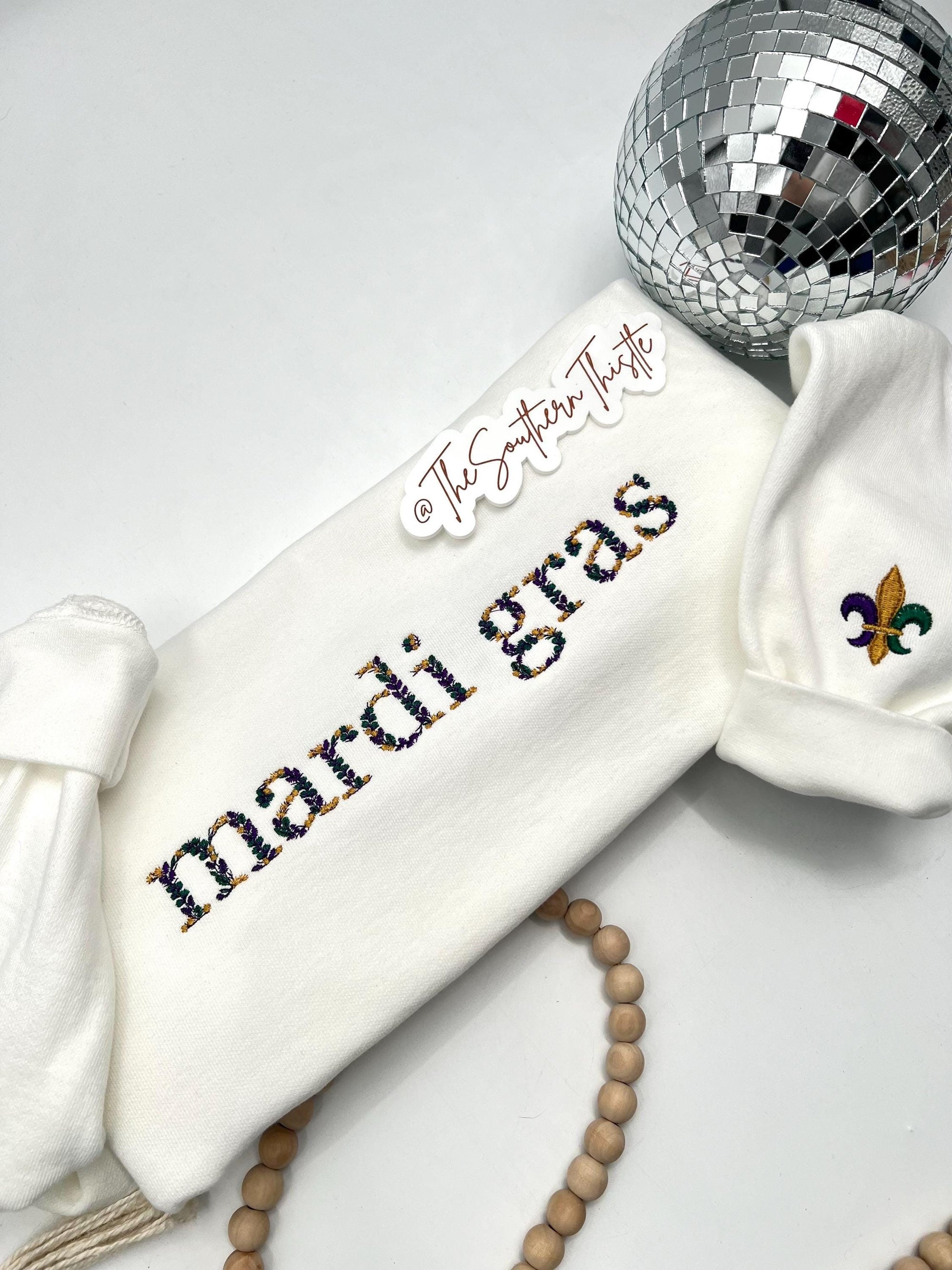 Mardi Gras Floral Embroidered Sweatshirt