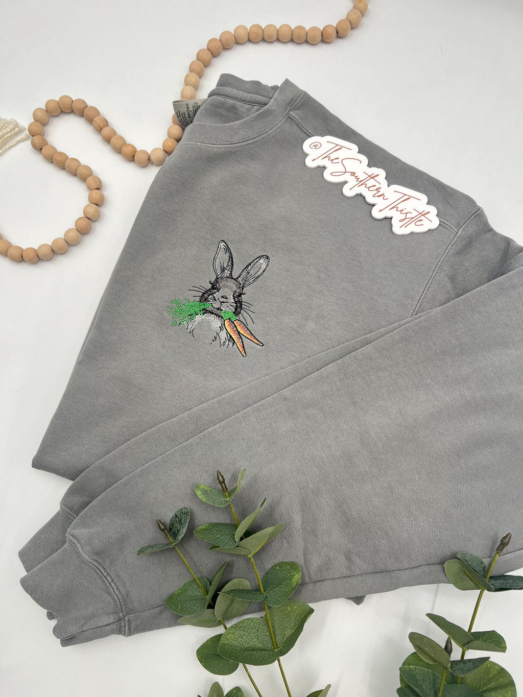 Bunny with Carrots Embroidered Sweatshirt – Cozy Spring Crewneck