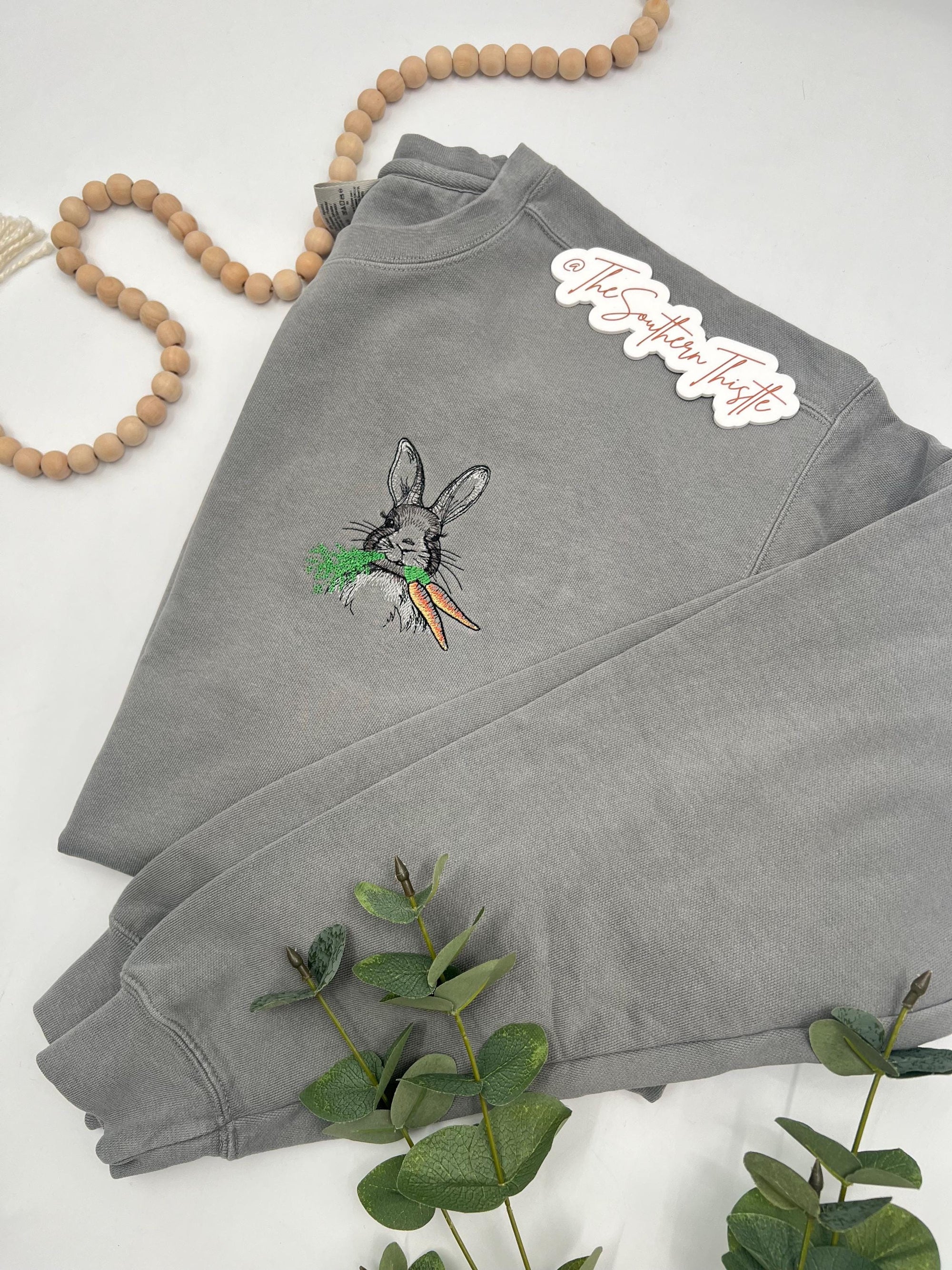 Bunny with Carrots Embroidered Sweatshirt – Cozy Spring Crewneck