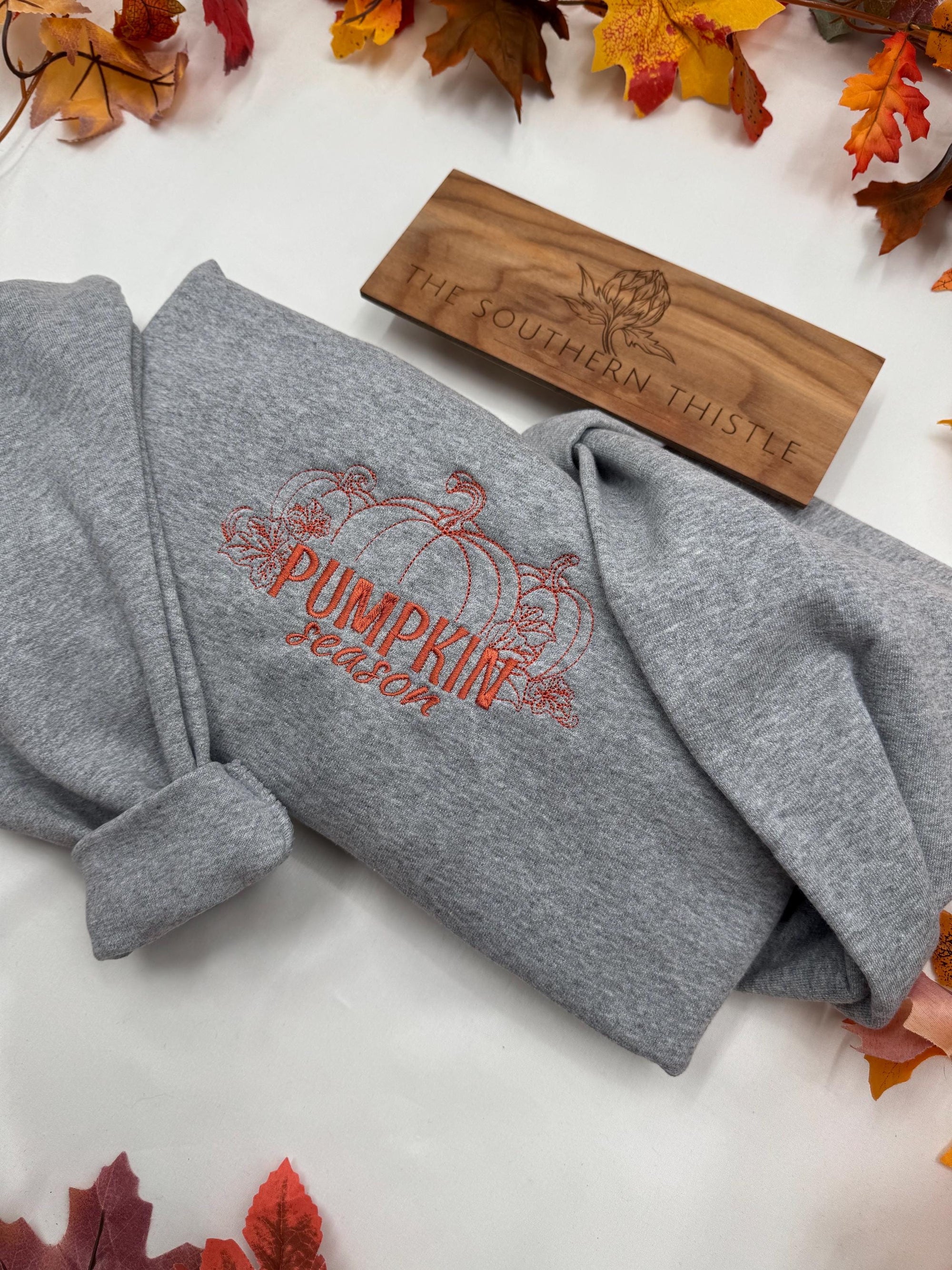 Pumpkin Season Embroidered Sweatshirt – Cozy Fall Crewneck