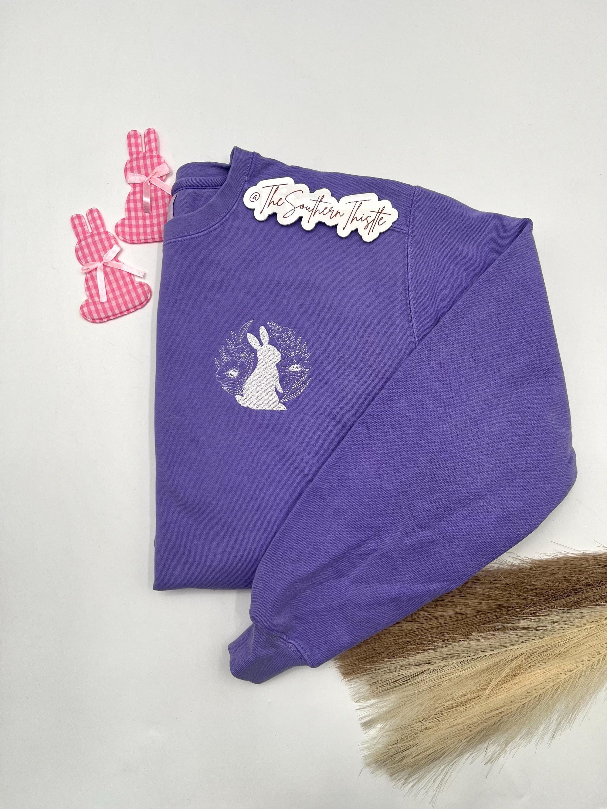 Easter Bunny Embroidered Sweatshirt – Spring Pastel Crewneck