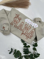 This Mama Prays Embroidered Sweatshirt – Faith-Based Comfort Colors Crewneck with Cross Detail