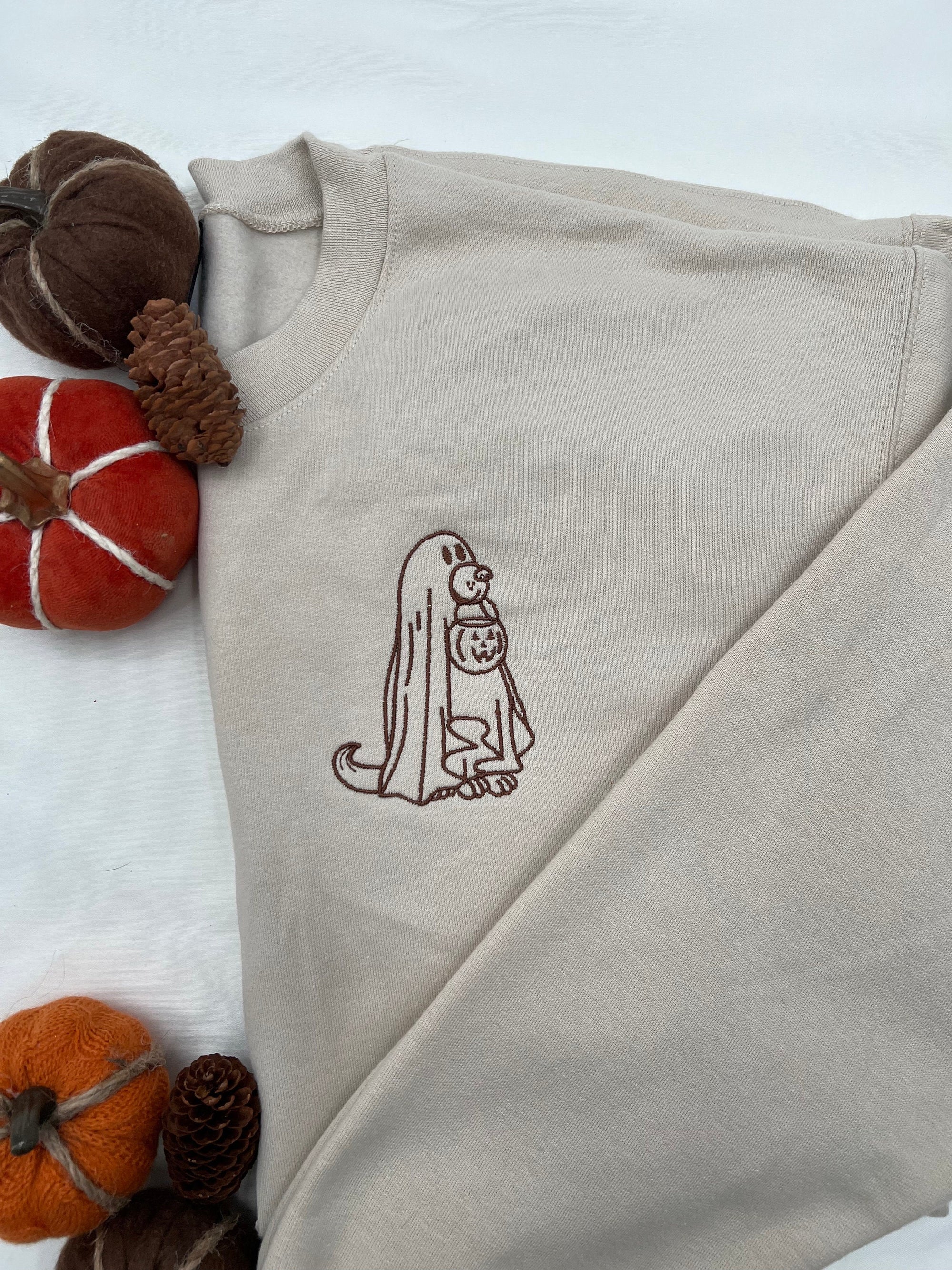 Embroidered Ghost Halloween Sweatshirt for Dog Lovers  Cute Fall Apparel