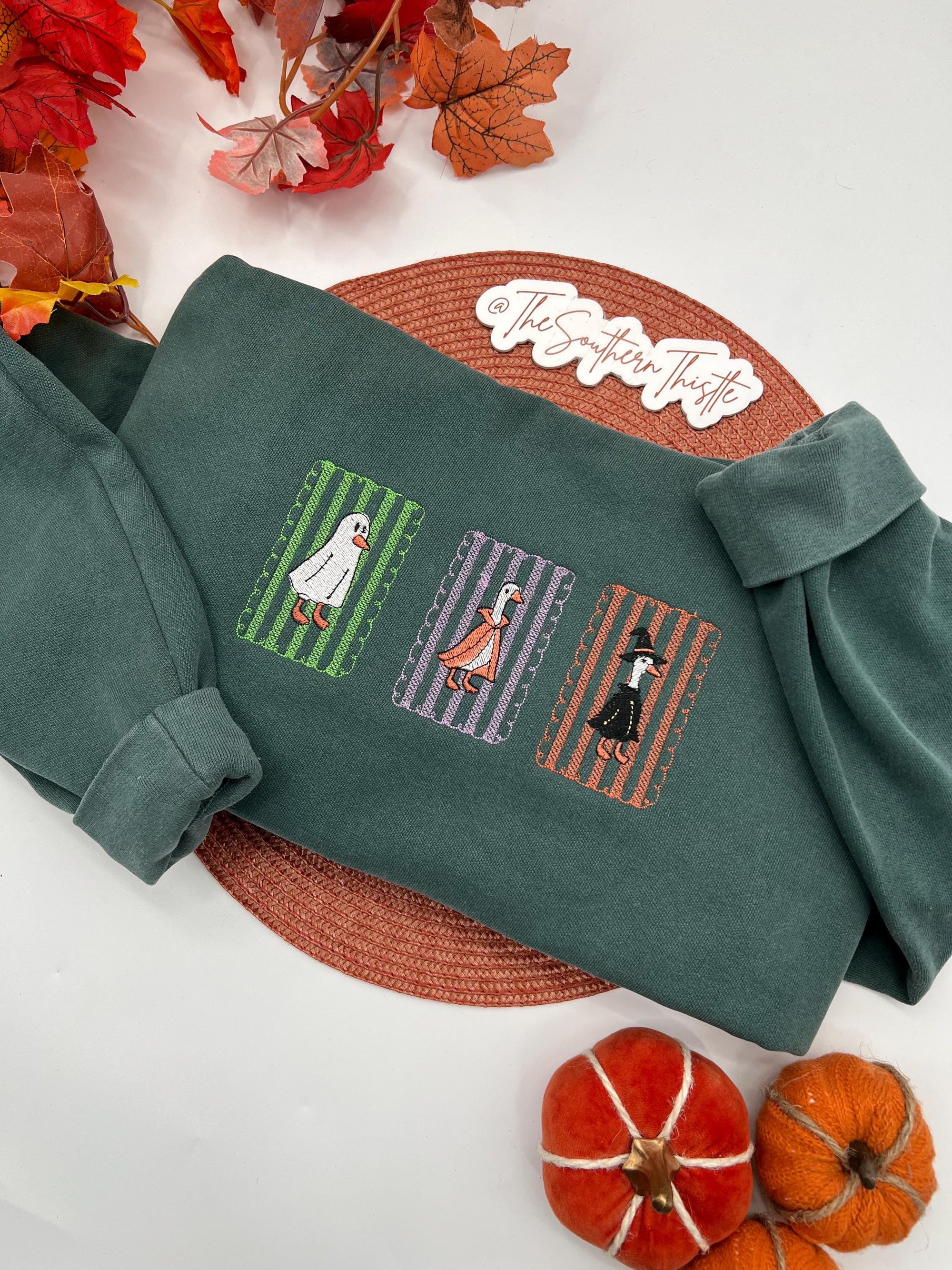 Halloween Goose Embroidered Sweatshirt – Spooky Season Pullover