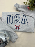 USA Bow Embroidered Sweatshirt – Patriotic Varsity Crewneck