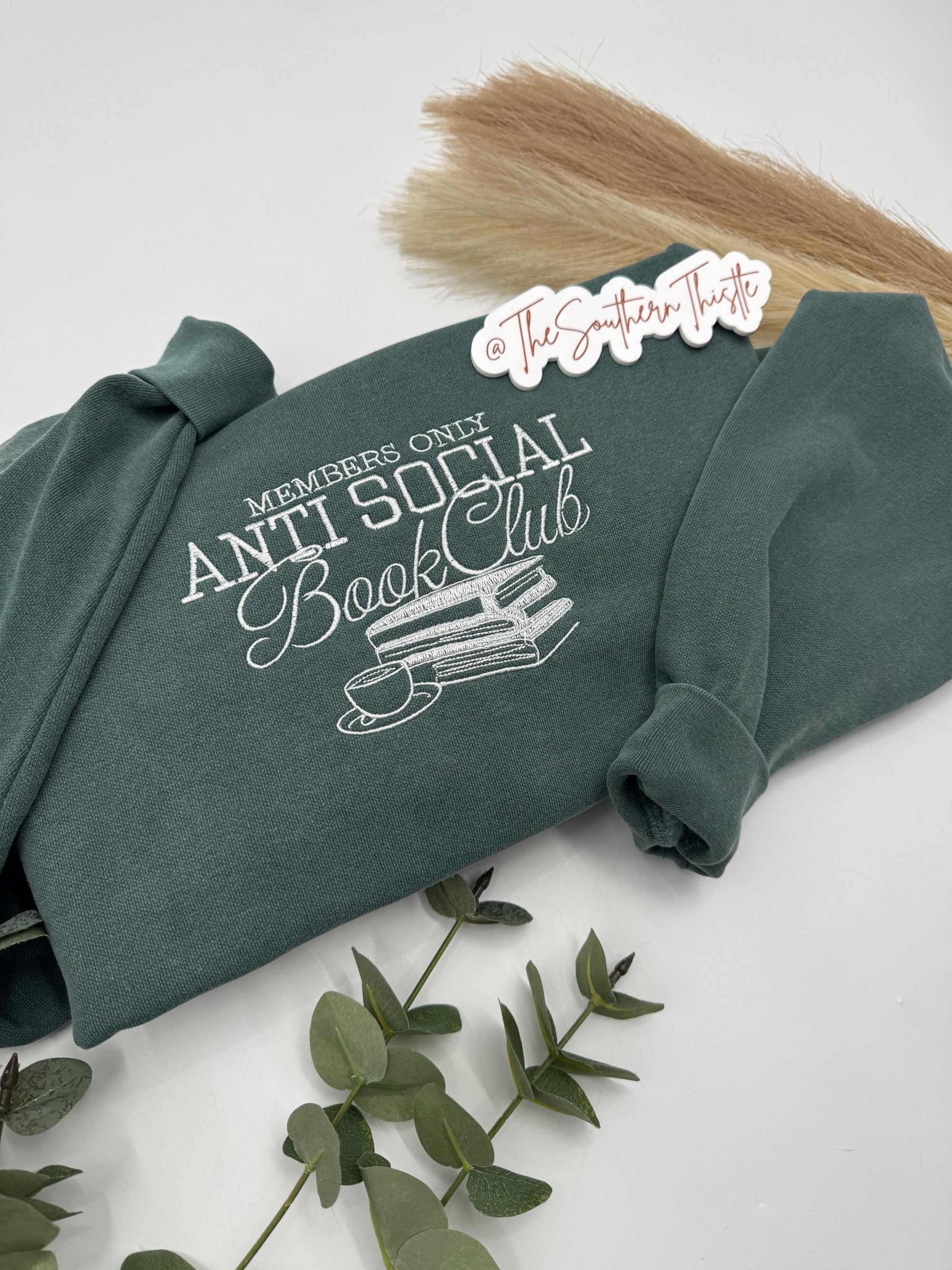 Anti Social Book Club Embroidered Crewneck - Book Lover Crewneck - Bookish Apparel - Gift for Her - Bookworm Gift - Gifts for Book Lovers