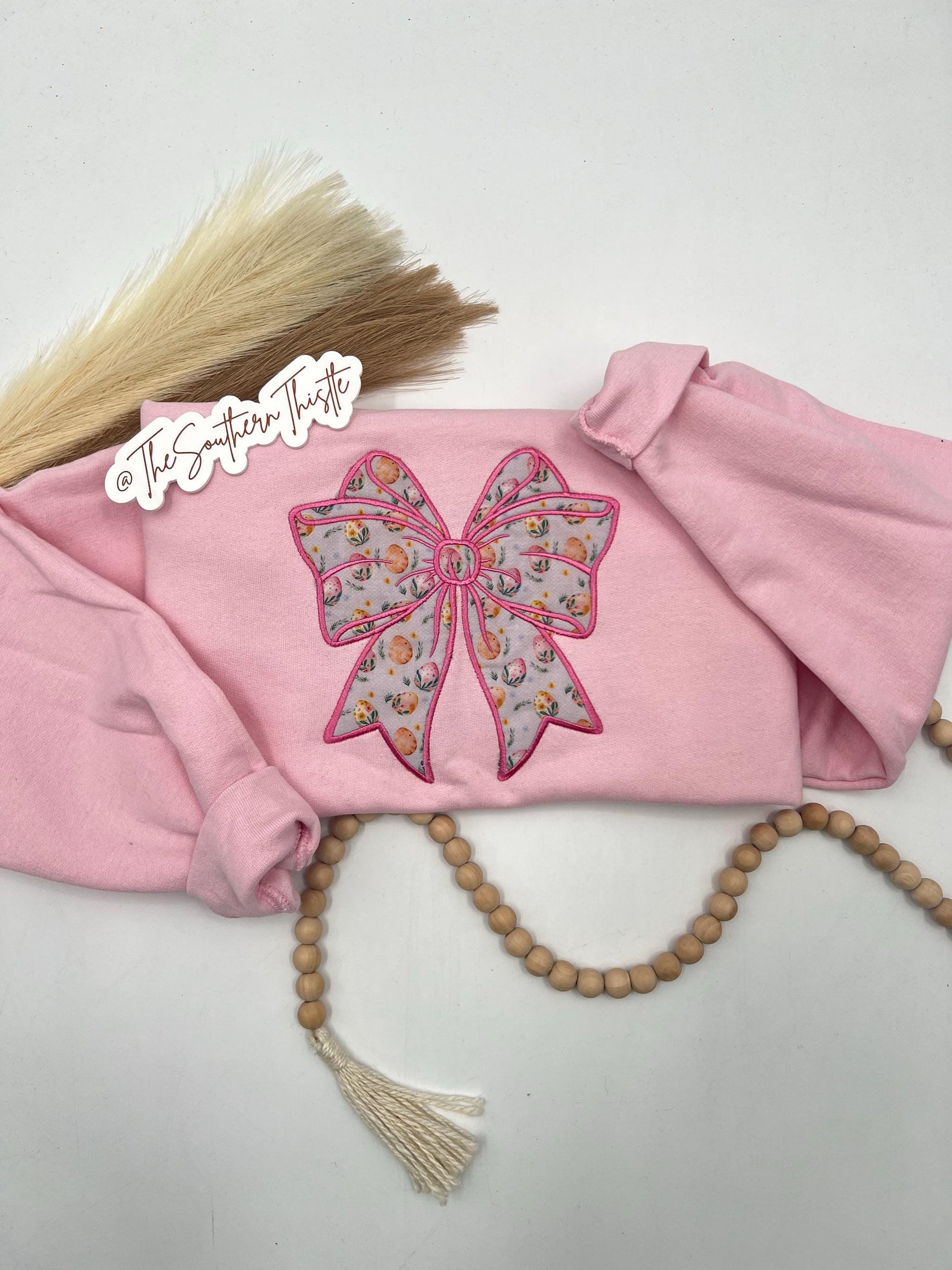 Embroidered Easter Bow Sweatshirt, Cute Bunny Pullover, Spring Floral Crewneck, Perfect Gift for Easter Celebrations, Perfect for Easter