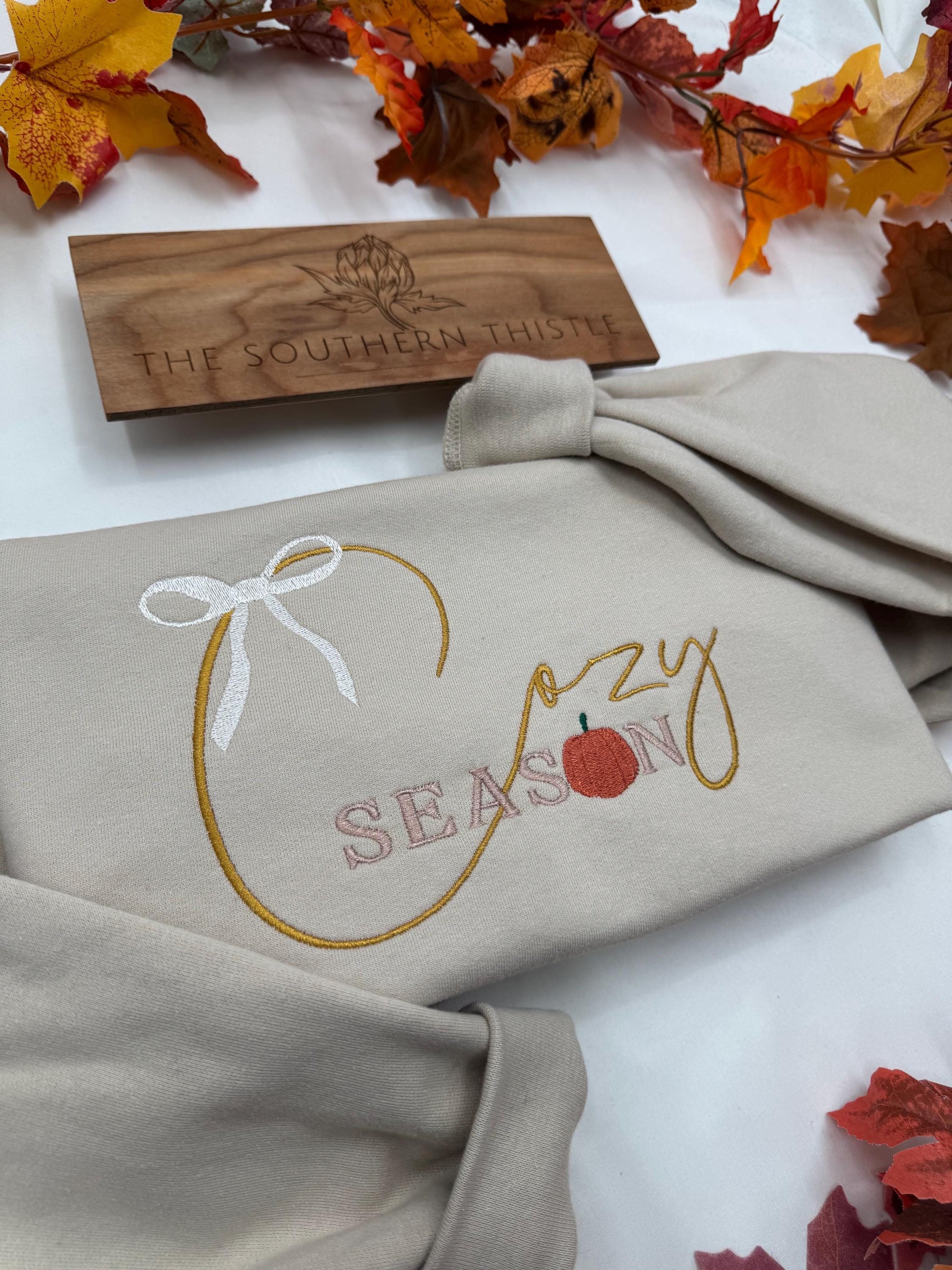 Cozy Season Embroidered Sweatshirt – Fall Script with Pumpkin Detail