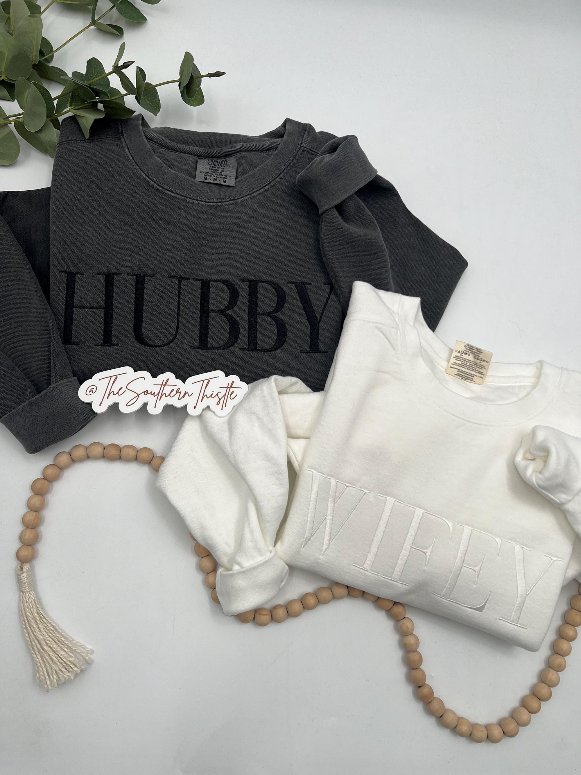 Hubby & Wifey Embroidered Sweatshirt Set – Matching Couple Crewnecks