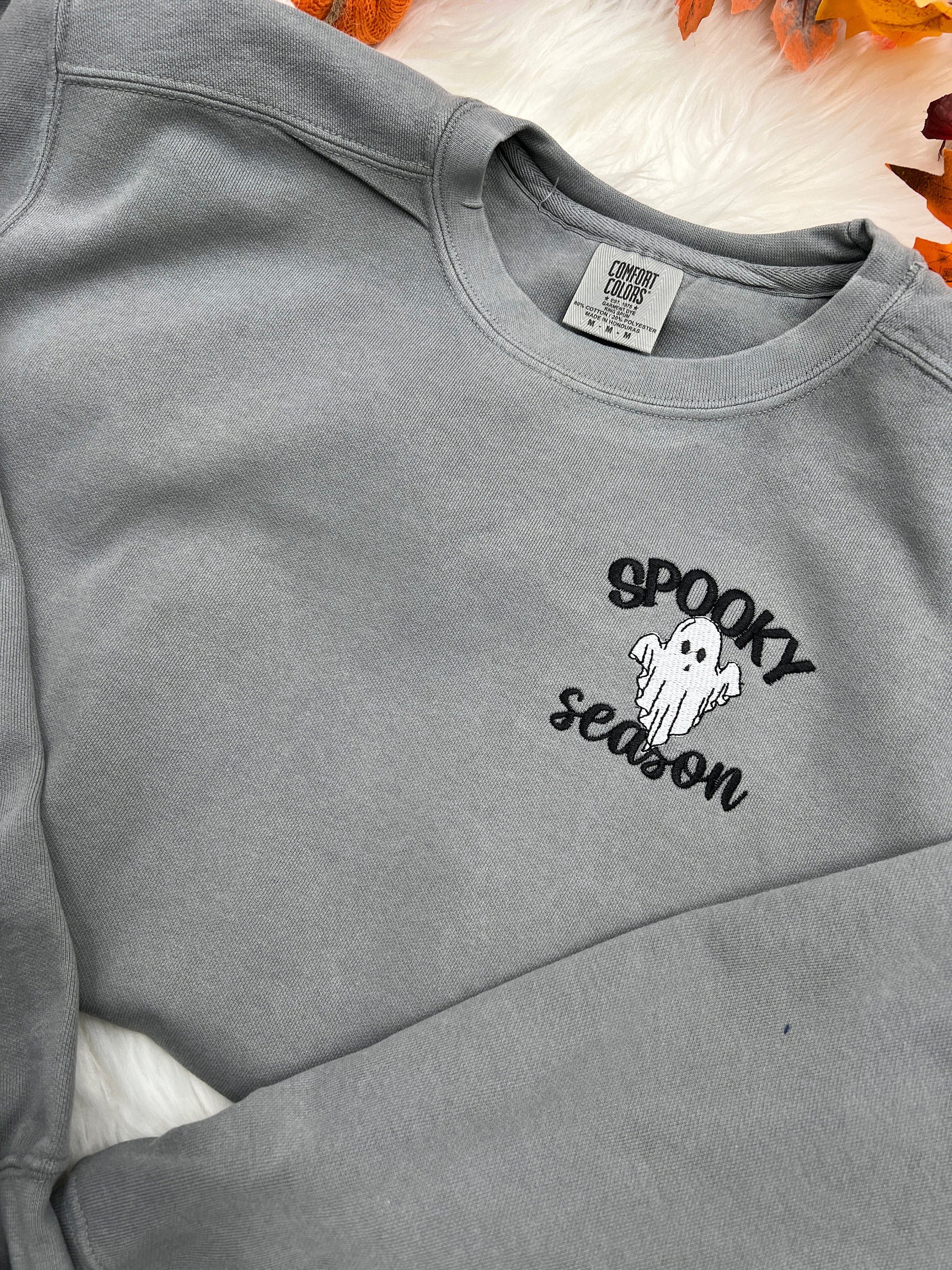 Spooky Season Ghost Embroidered Sweatshirt – Cute Ghost Halloween Crewneck