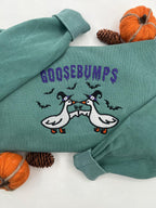 Goosebumps Halloween Sweatshirt – Embroidered Goose with Witch Hats and Bats Pullover